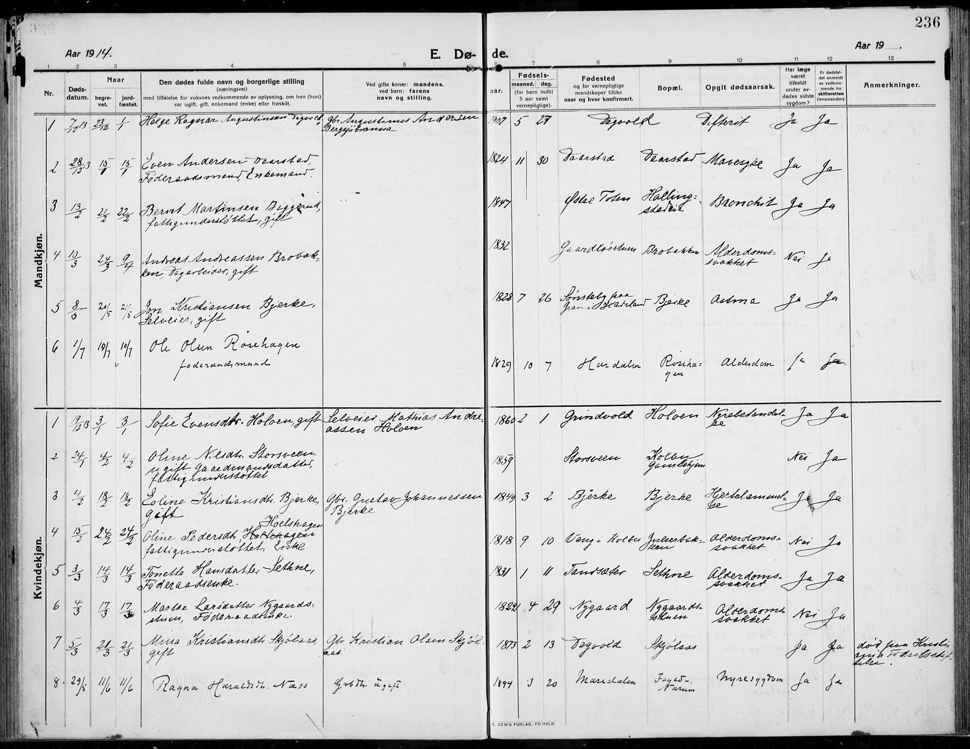 Kolbu prestekontor, SAH/PREST-110/H/Ha/Haa/L0002: Parish register (official) no. 2, 1912-1926, p. 236