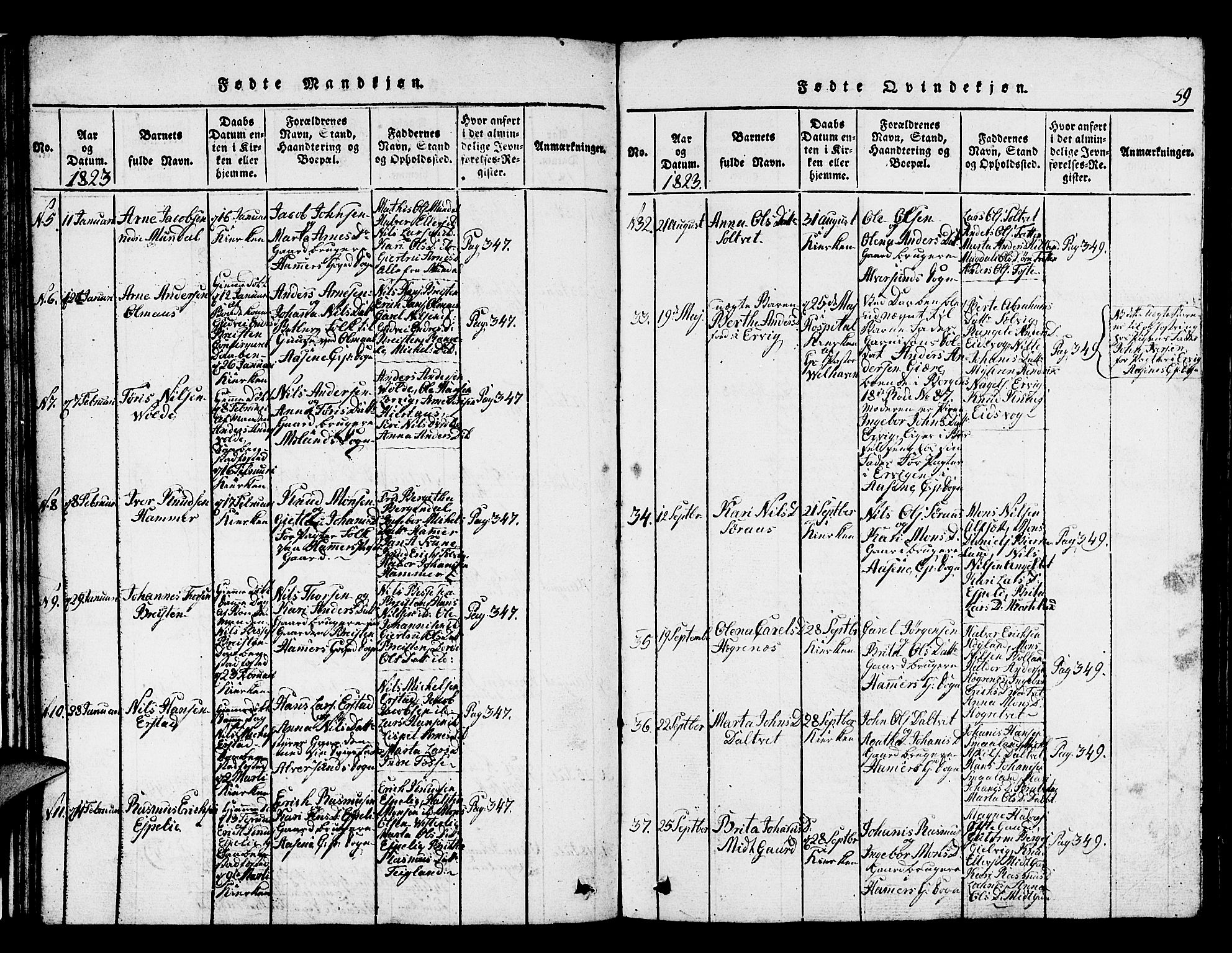 Hamre sokneprestembete, SAB/A-75501/H/Ha/Hab: Parish register (copy) no. A 1, 1816-1826, p. 59