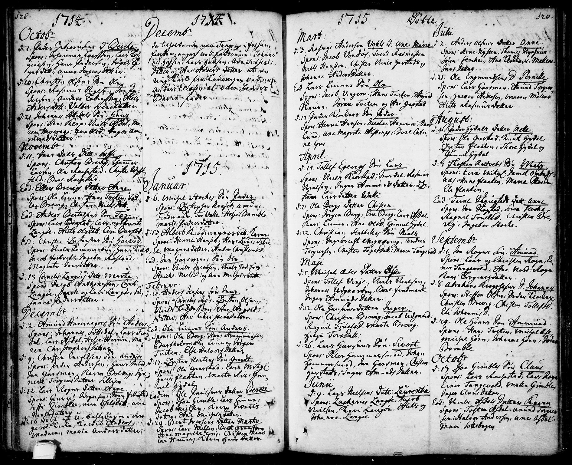 Bamble kirkebøker, SAKO/A-253/F/Fa/L0001: Parish register (official) no. I 1, 1702-1774, p. 126-127