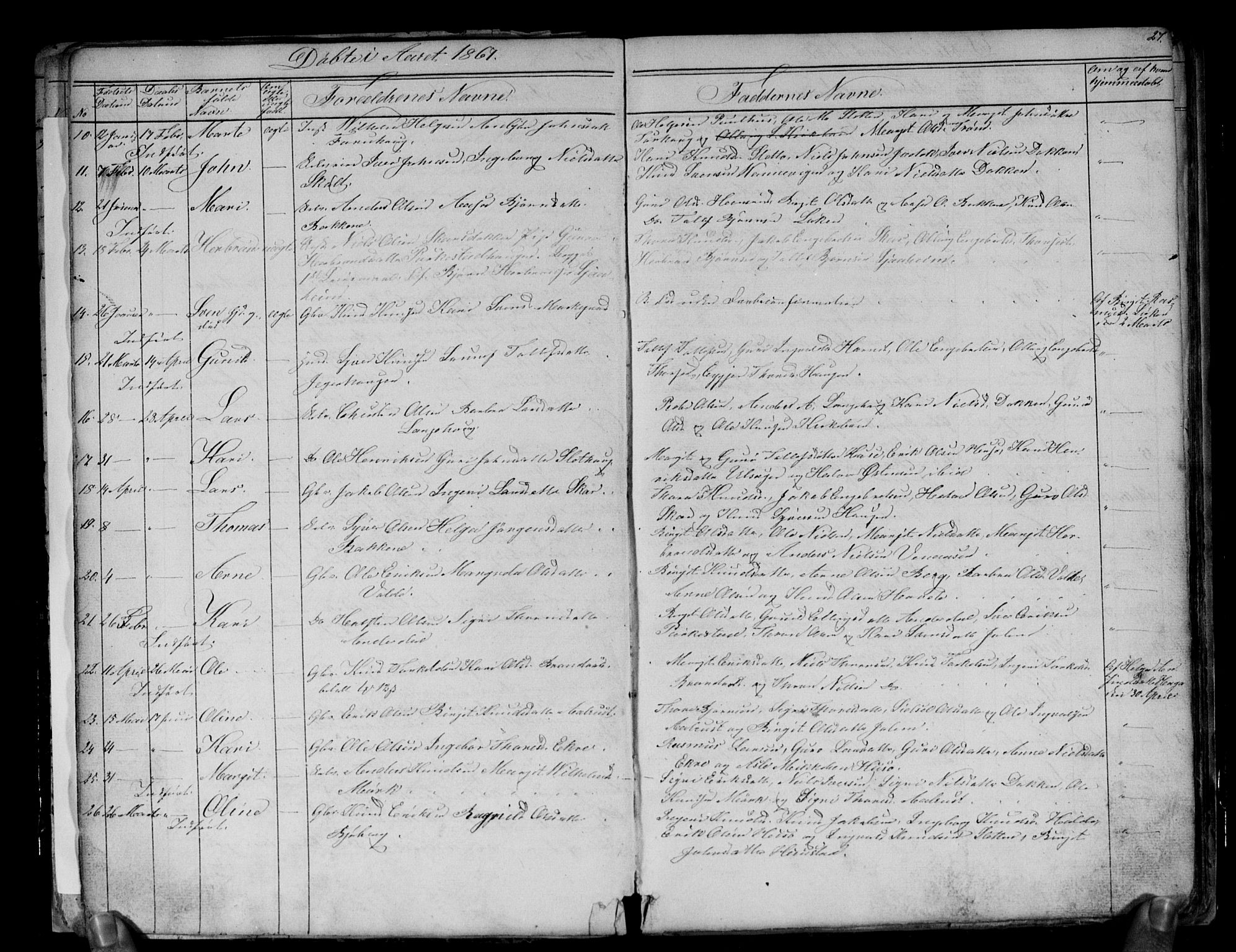 Gol kirkebøker, AV/SAKO-A-226/G/Gb/L0004: Parish register (copy) no. II 4, 1859-1874, p. 27