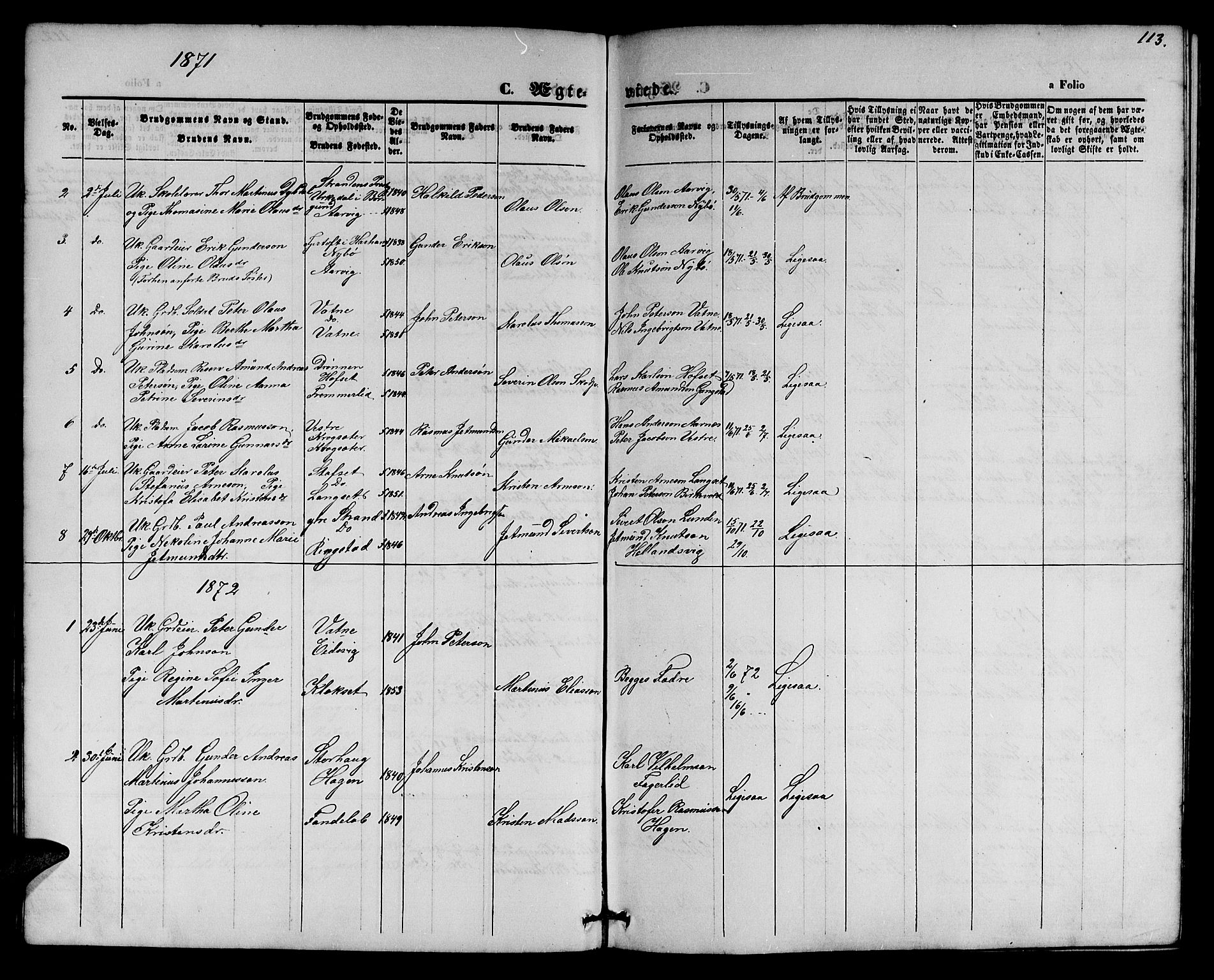 Ministerialprotokoller, klokkerbøker og fødselsregistre - Møre og Romsdal, AV/SAT-A-1454/525/L0375: Parish register (copy) no. 525C01, 1865-1879, p. 113