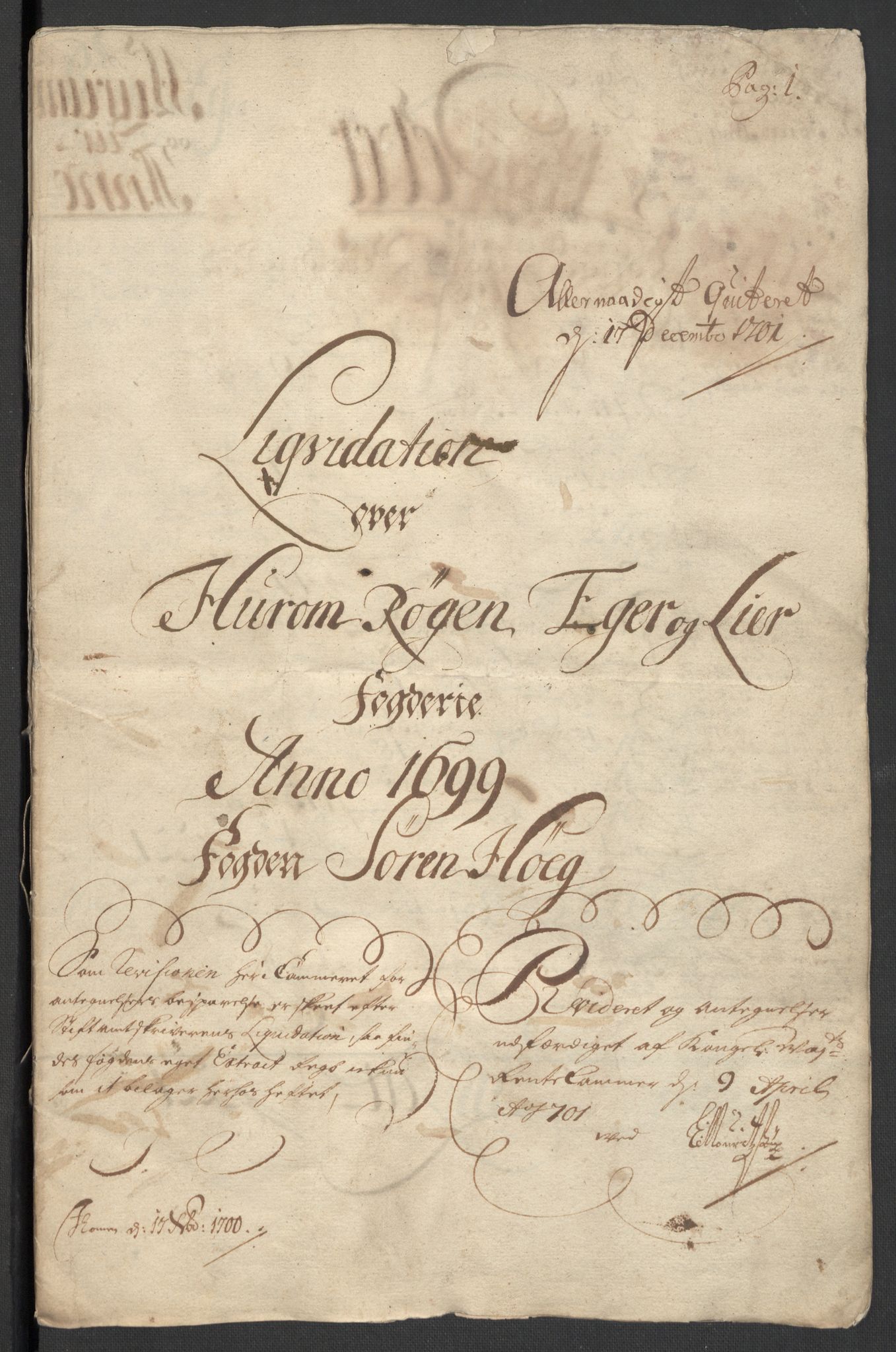 Rentekammeret inntil 1814, Reviderte regnskaper, Fogderegnskap, AV/RA-EA-4092/R30/L1696: Fogderegnskap Hurum, Røyken, Eiker og Lier, 1698-1699, p. 179