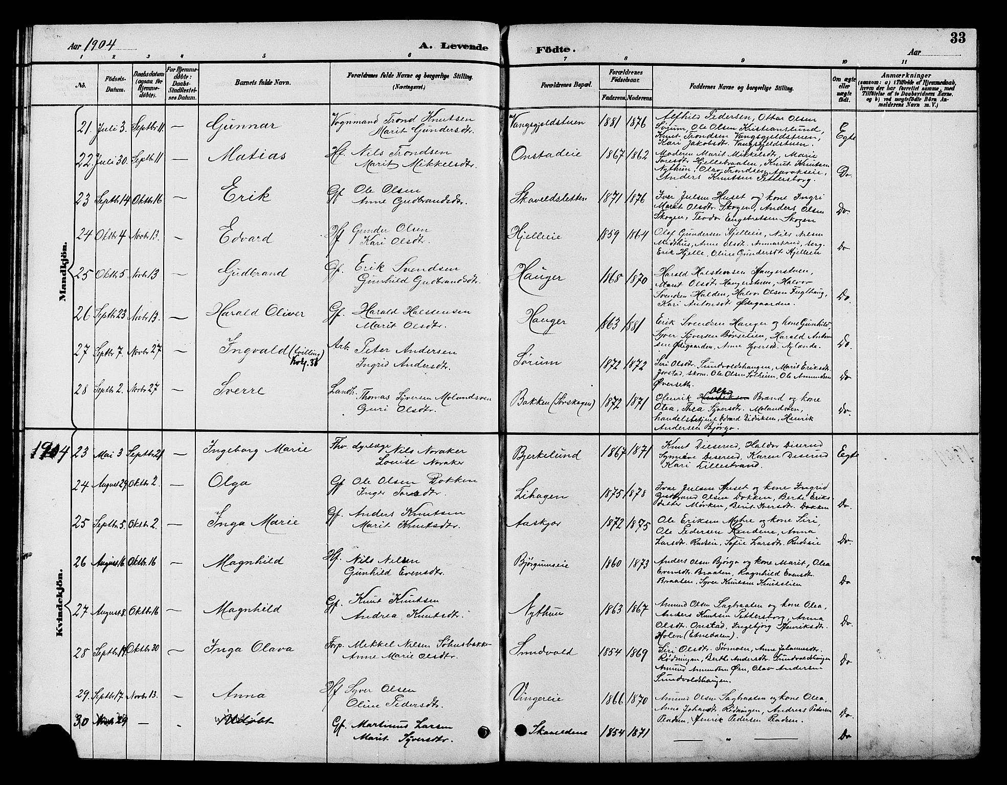 Nord-Aurdal prestekontor, SAH/PREST-132/H/Ha/Hab/L0010: Parish register (copy) no. 10, 1892-1907, p. 33