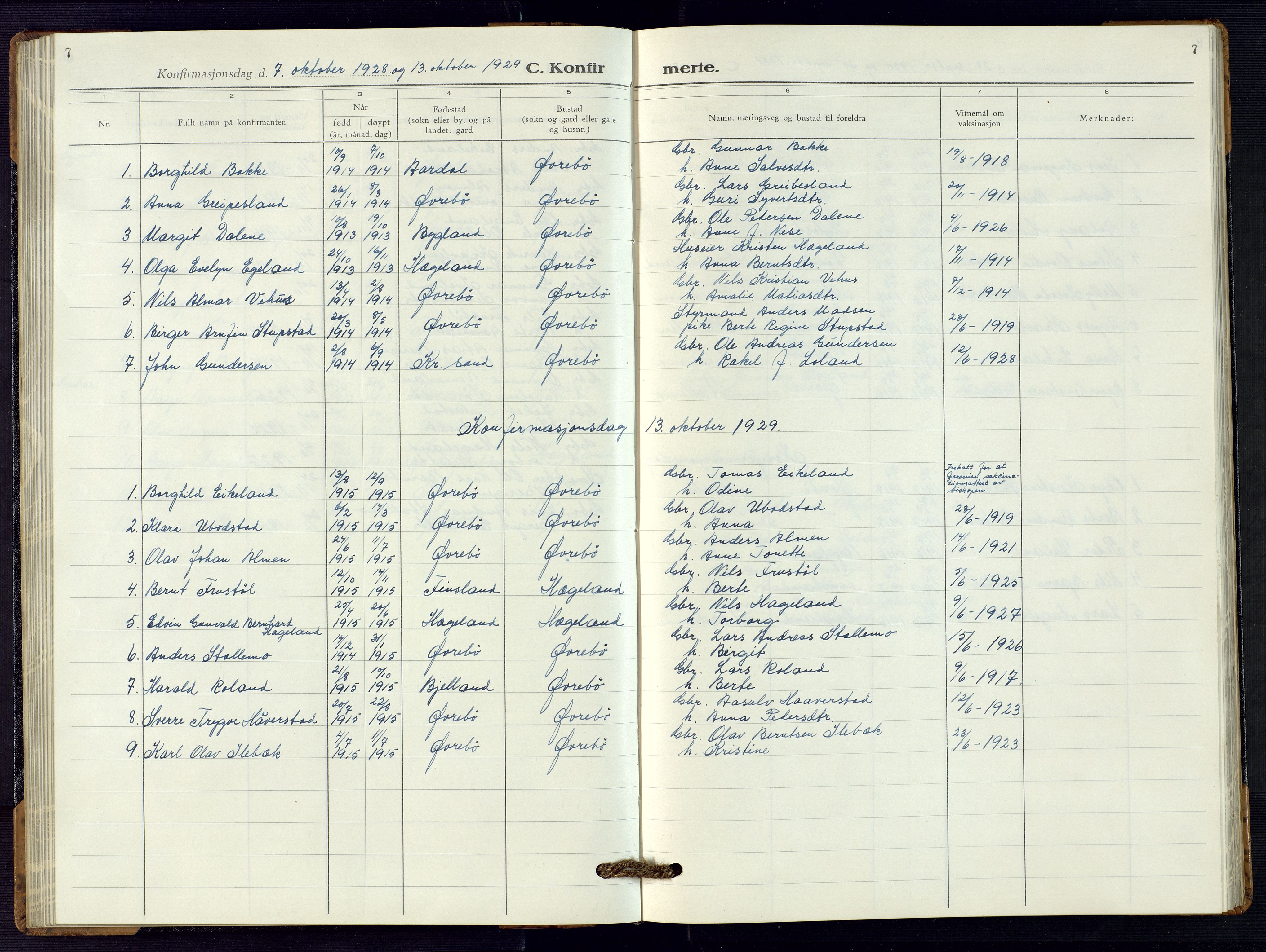Vennesla sokneprestkontor, SAK/1111-0045/Fb/Fbc/L0004: Parish register (copy) no. B 4, 1921-1972, p. 7