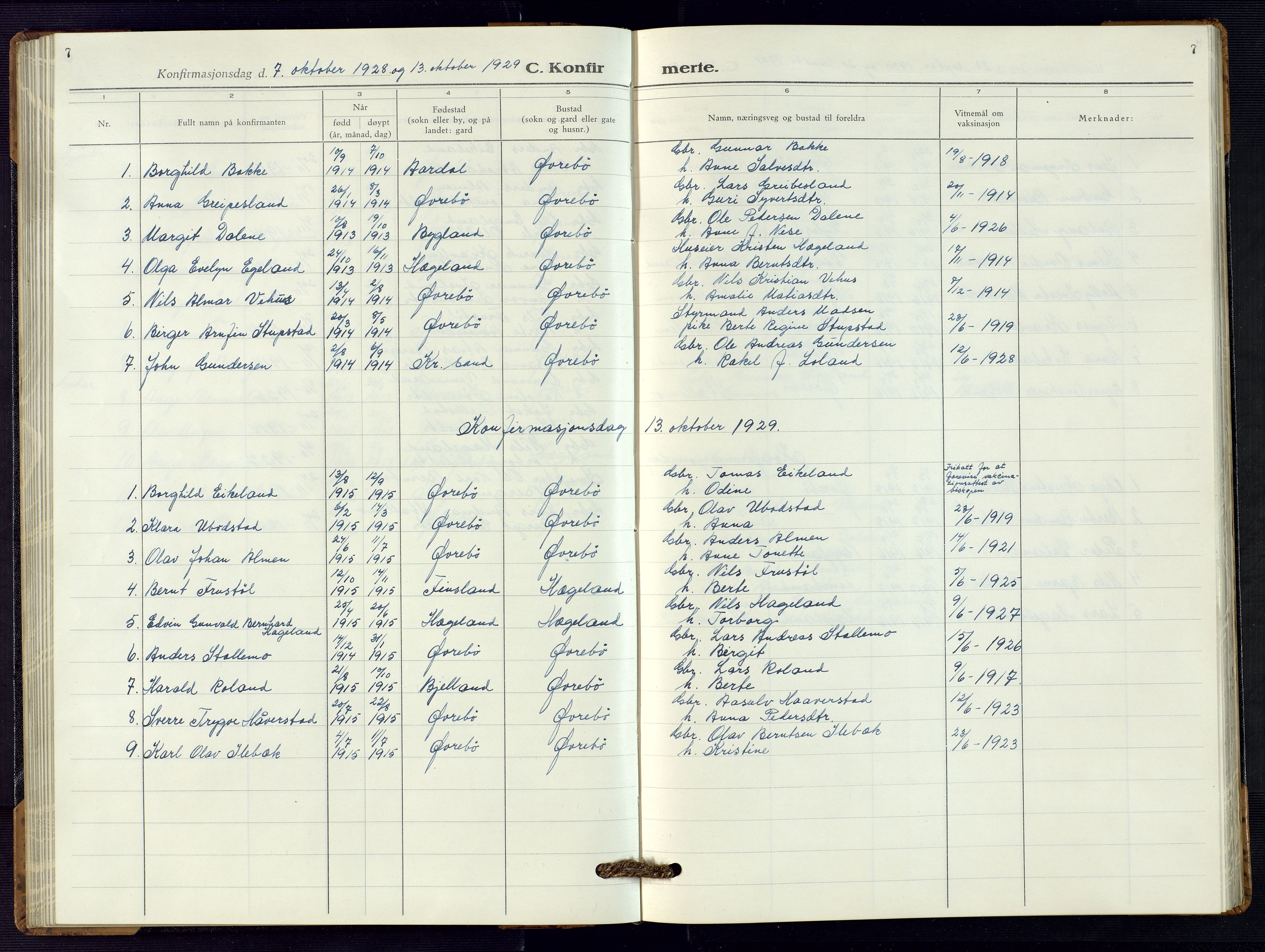 Vennesla sokneprestkontor, AV/SAK-1111-0045/Fb/Fbc/L0004: Parish register (copy) no. B 4, 1921-1972, p. 7