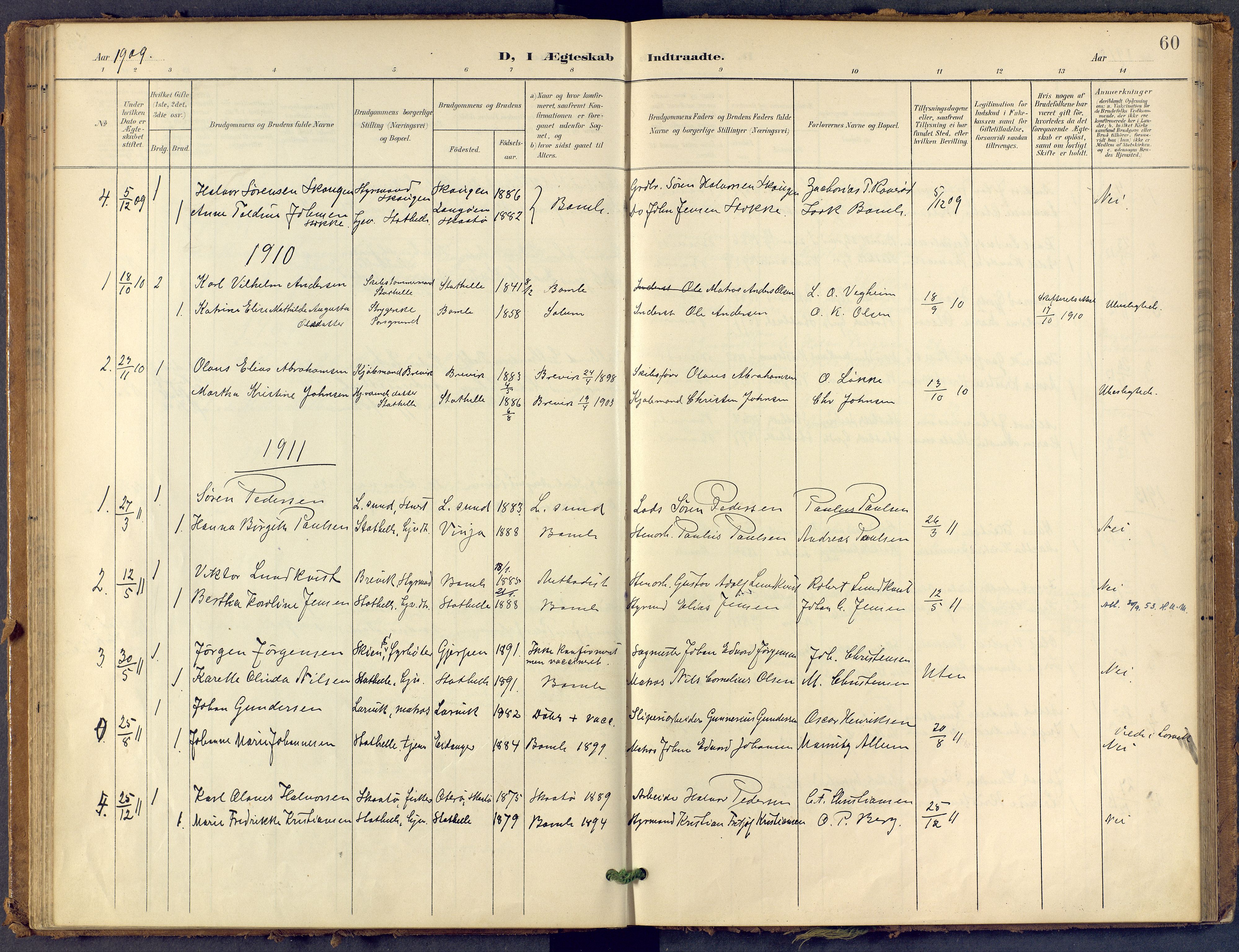 Bamble kirkebøker, SAKO/A-253/F/Fb/L0002: Parish register (official) no. II 2, 1900-1921, p. 60