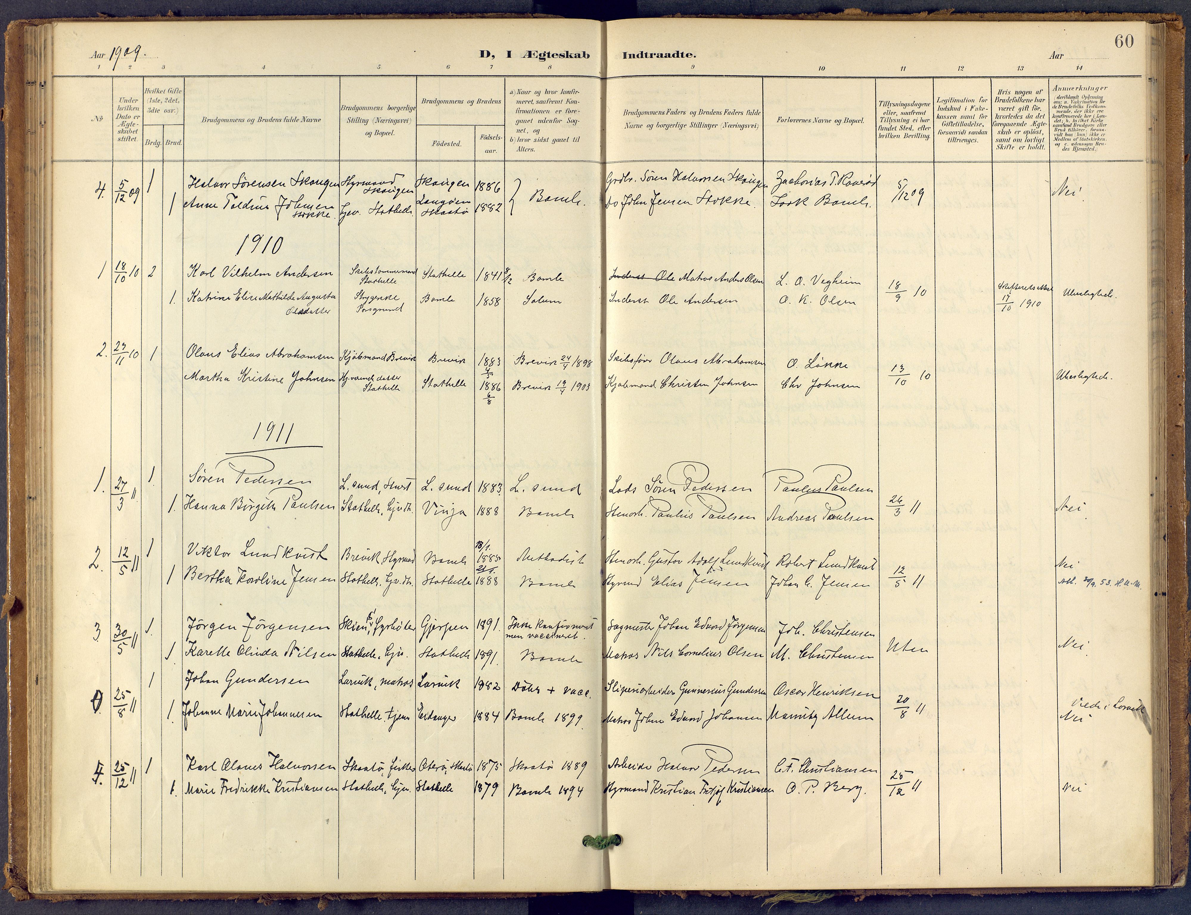Bamble kirkebøker, AV/SAKO-A-253/F/Fb/L0002: Parish register (official) no. II 2, 1900-1921, p. 60