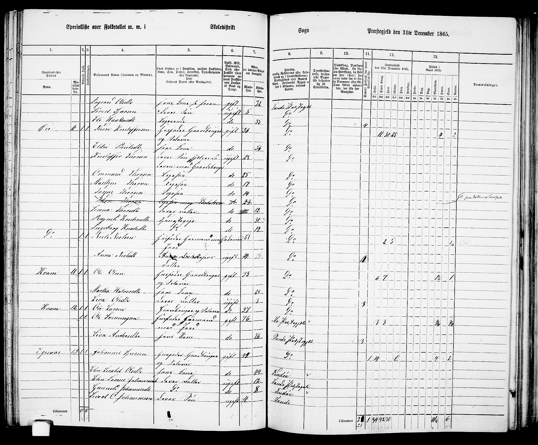 RA, 1865 census for Sand, 1865, p. 84