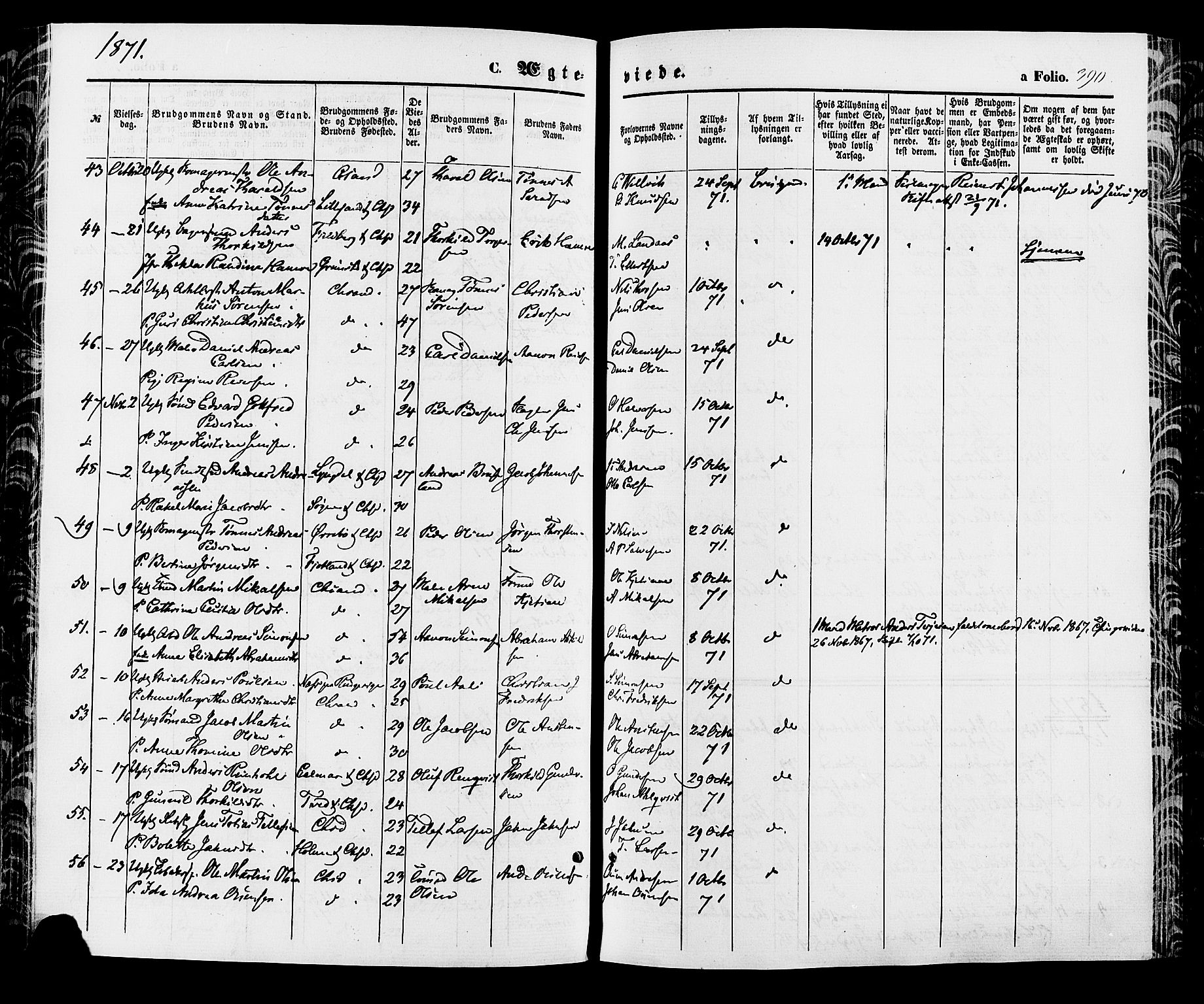 Kristiansand domprosti, SAK/1112-0006/F/Fa/L0015: Parish register (official) no. A 15, 1867-1880, p. 390