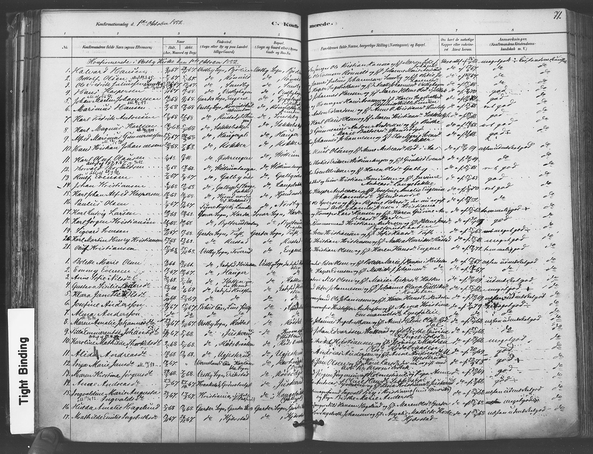 Vestby prestekontor Kirkebøker, AV/SAO-A-10893/F/Fa/L0009: Parish register (official) no. I 9, 1878-1900, p. 71