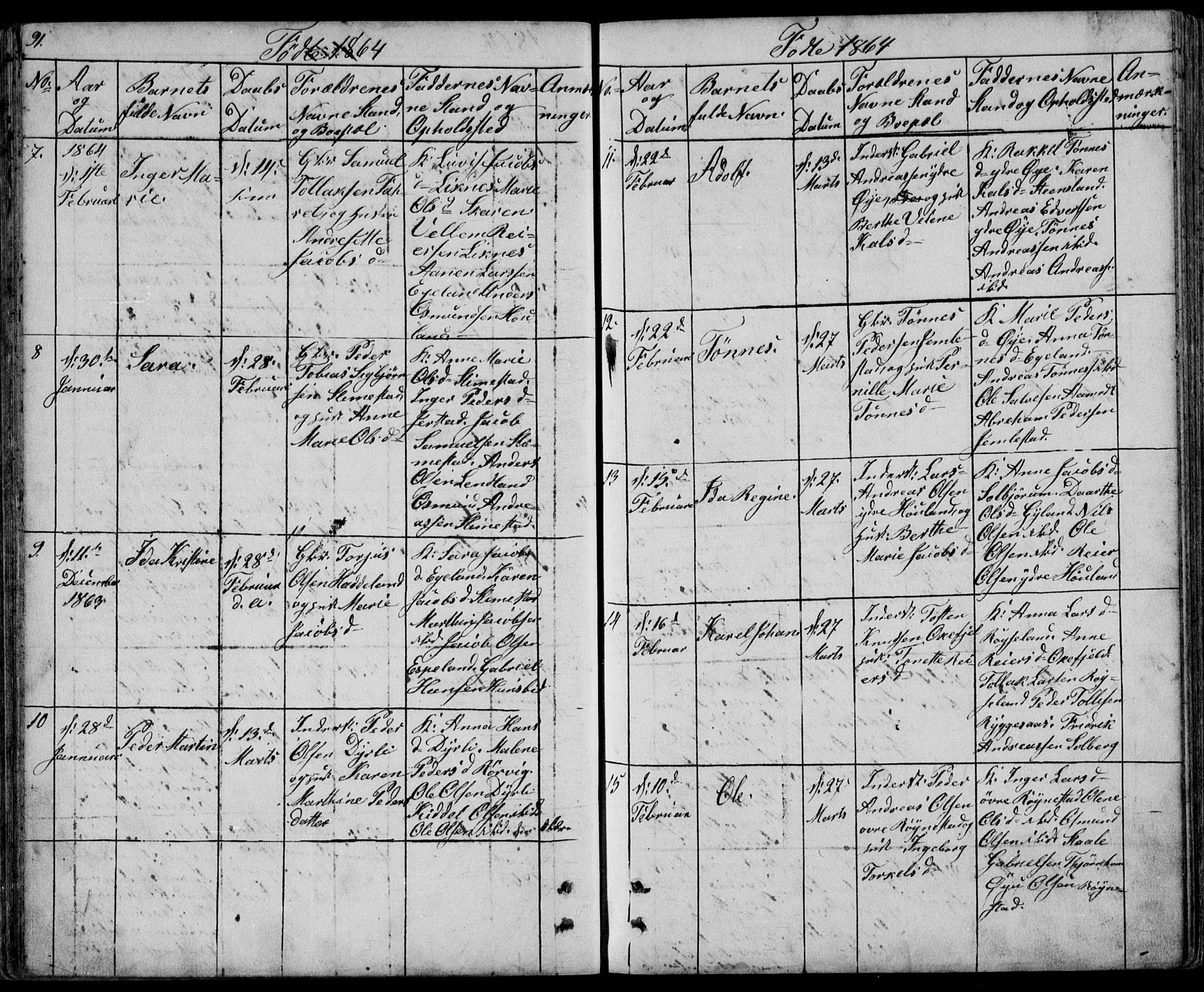 Kvinesdal sokneprestkontor, AV/SAK-1111-0026/F/Fb/Fbb/L0001: Parish register (copy) no. B 1, 1852-1872, p. 91