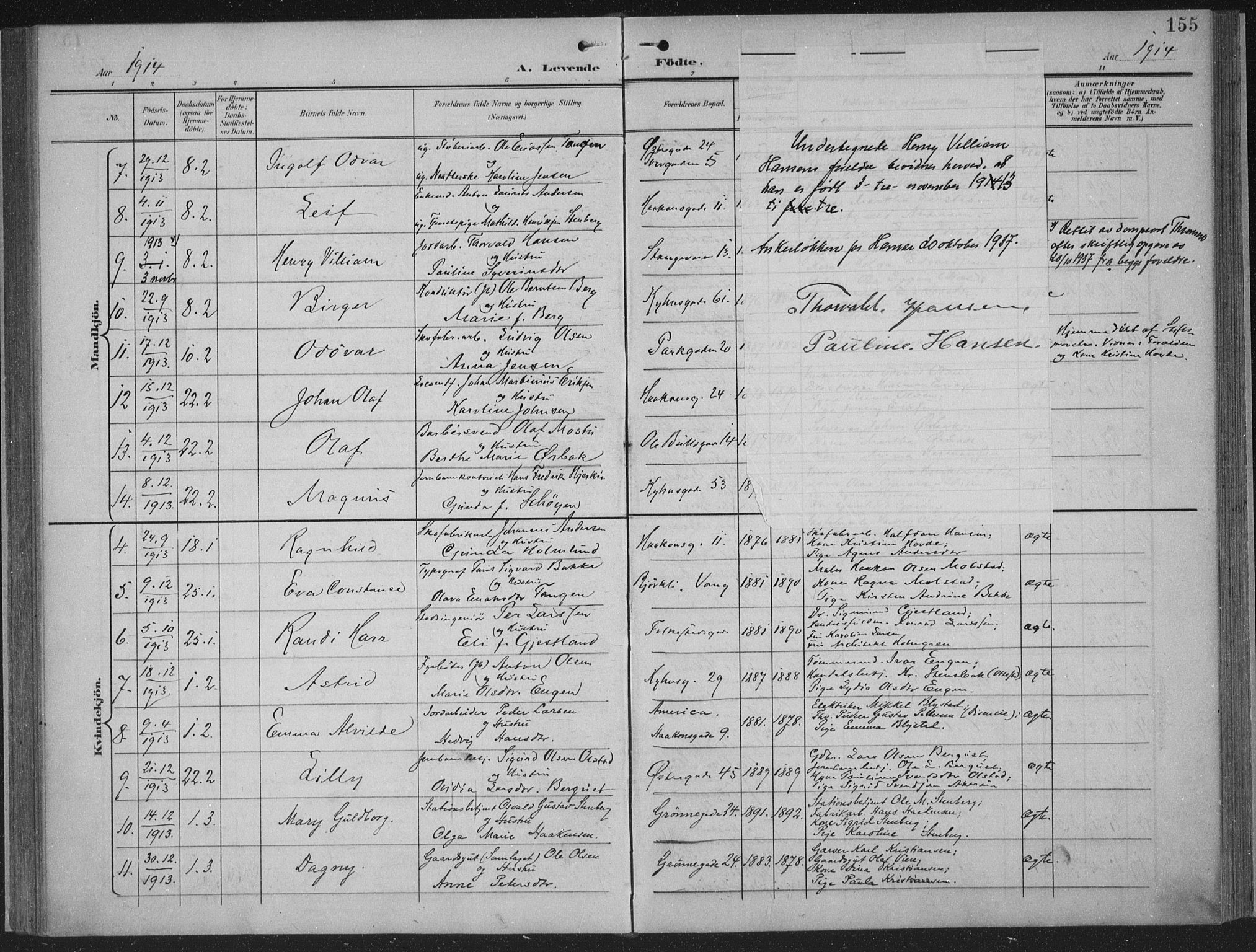 Hamar prestekontor, AV/SAH-DOMPH-002/H/Ha/Haa/L0001: Parish register (official) no. 1, 1900-1914, p. 155