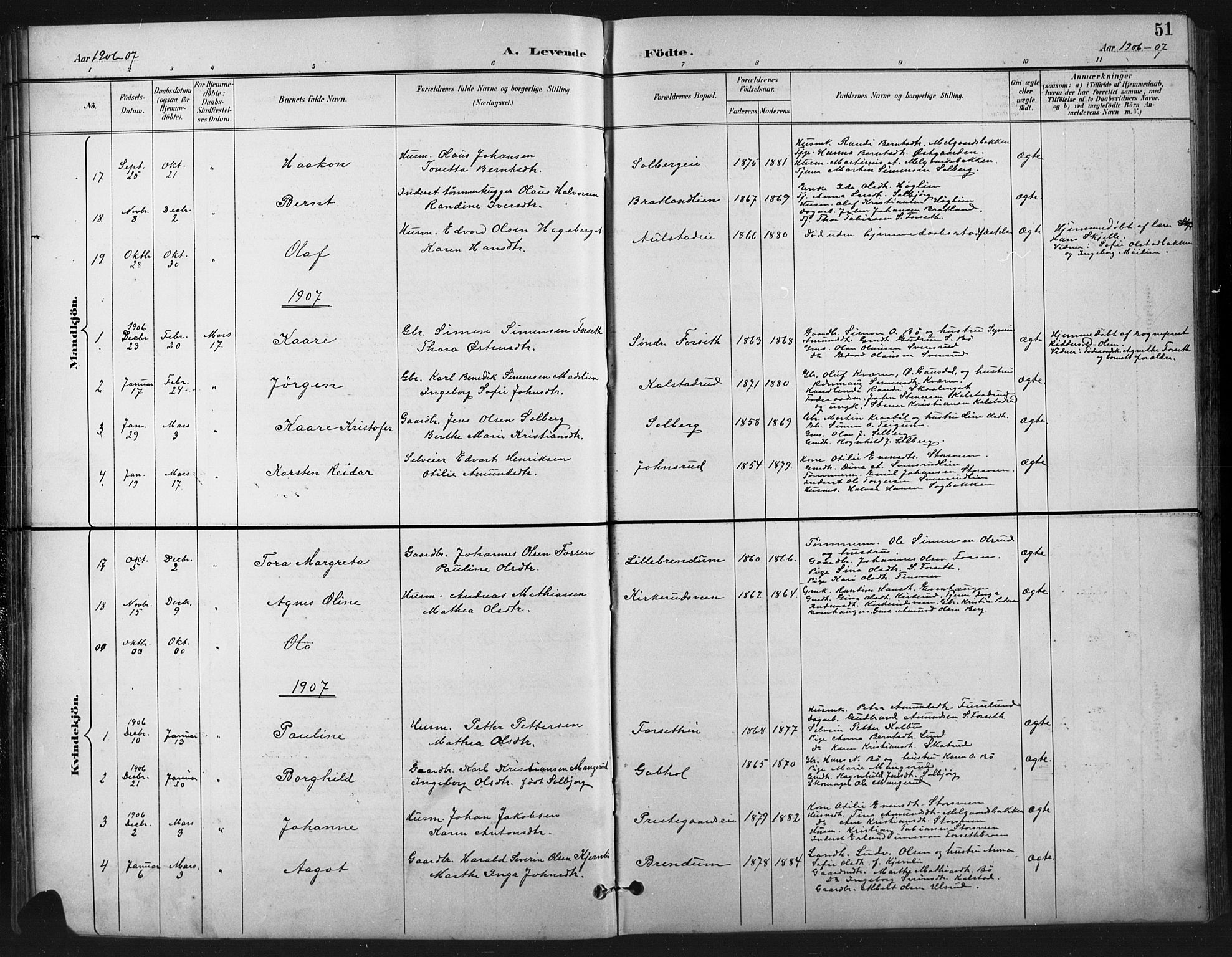 Vestre Gausdal prestekontor, SAH/PREST-094/H/Ha/Hab/L0003: Parish register (copy) no. 3, 1896-1925, p. 51