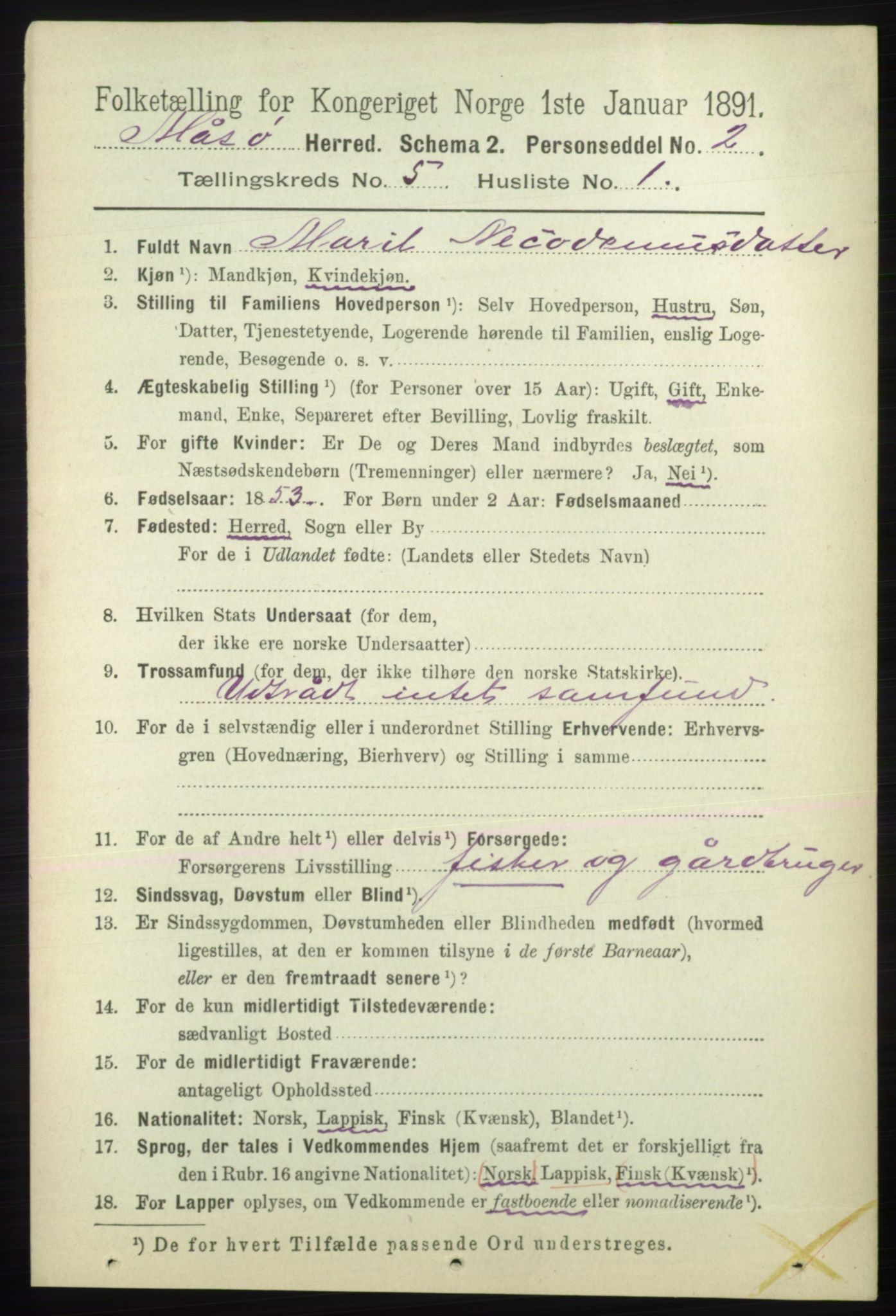 RA, 1891 census for 2018 Måsøy, 1891, p. 721