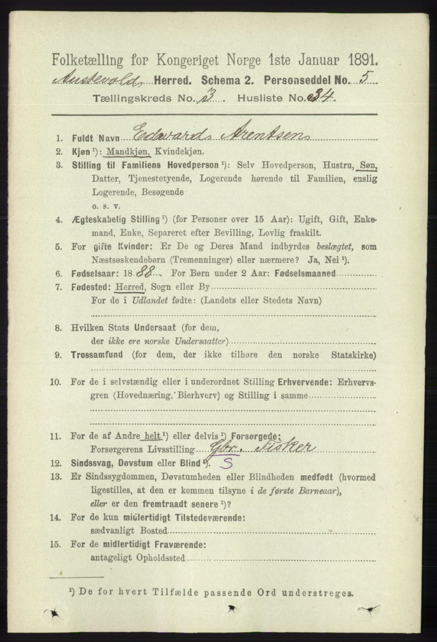 RA, 1891 census for 1244 Austevoll, 1891, p. 1179