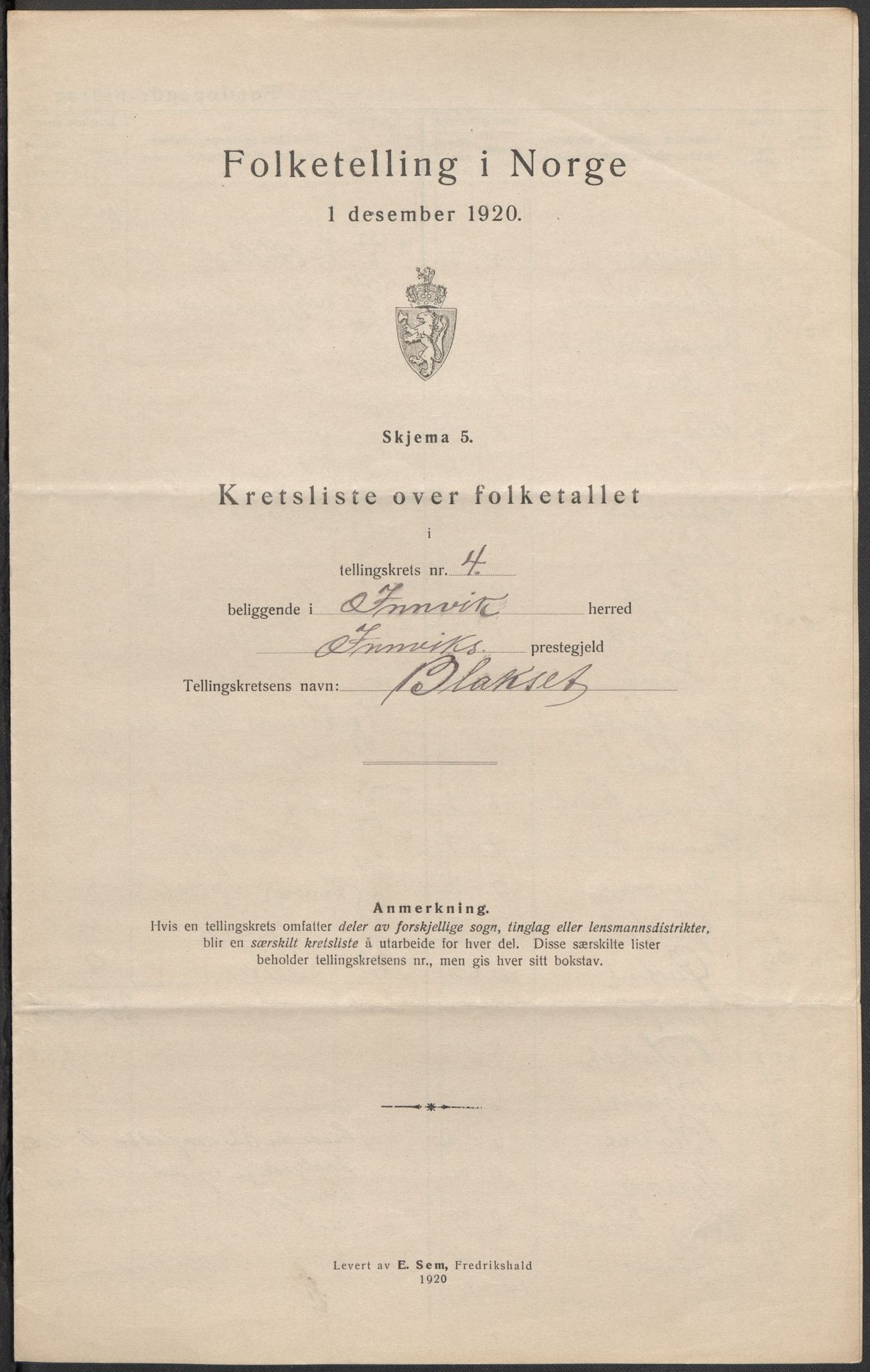 SAB, 1920 census for Innvik, 1920, p. 14