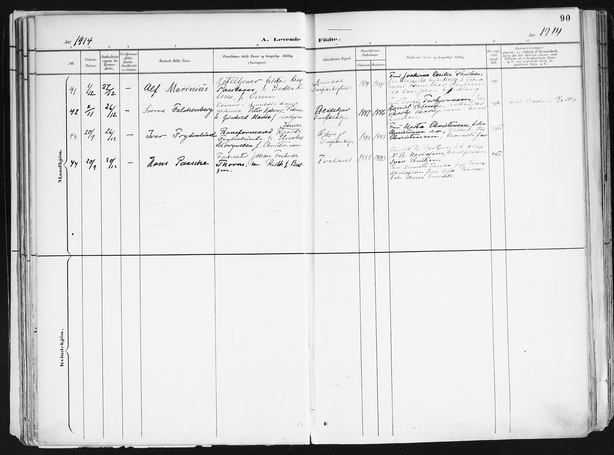 Arendal sokneprestkontor, Trefoldighet, AV/SAK-1111-0040/F/Fa/L0010: Parish register (official) no. A 10, 1900-1919, p. 90