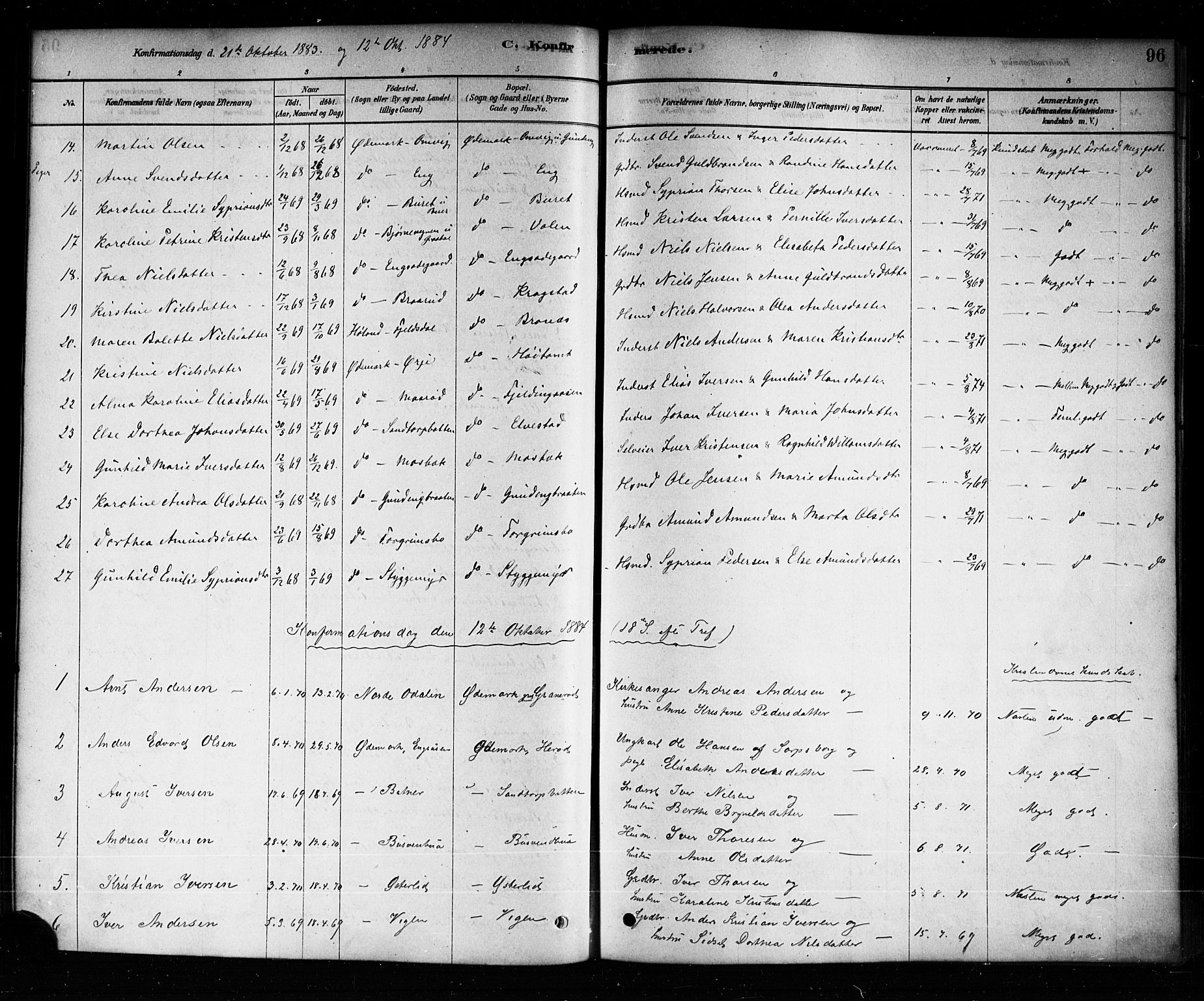 Aremark prestekontor Kirkebøker, SAO/A-10899/F/Fb/L0004: Parish register (official) no. II 4, 1878-1895, p. 96