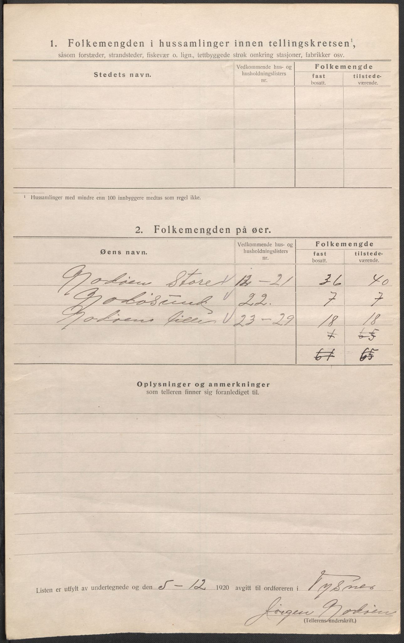 SAB, 1920 census for Tysnes, 1920, p. 34