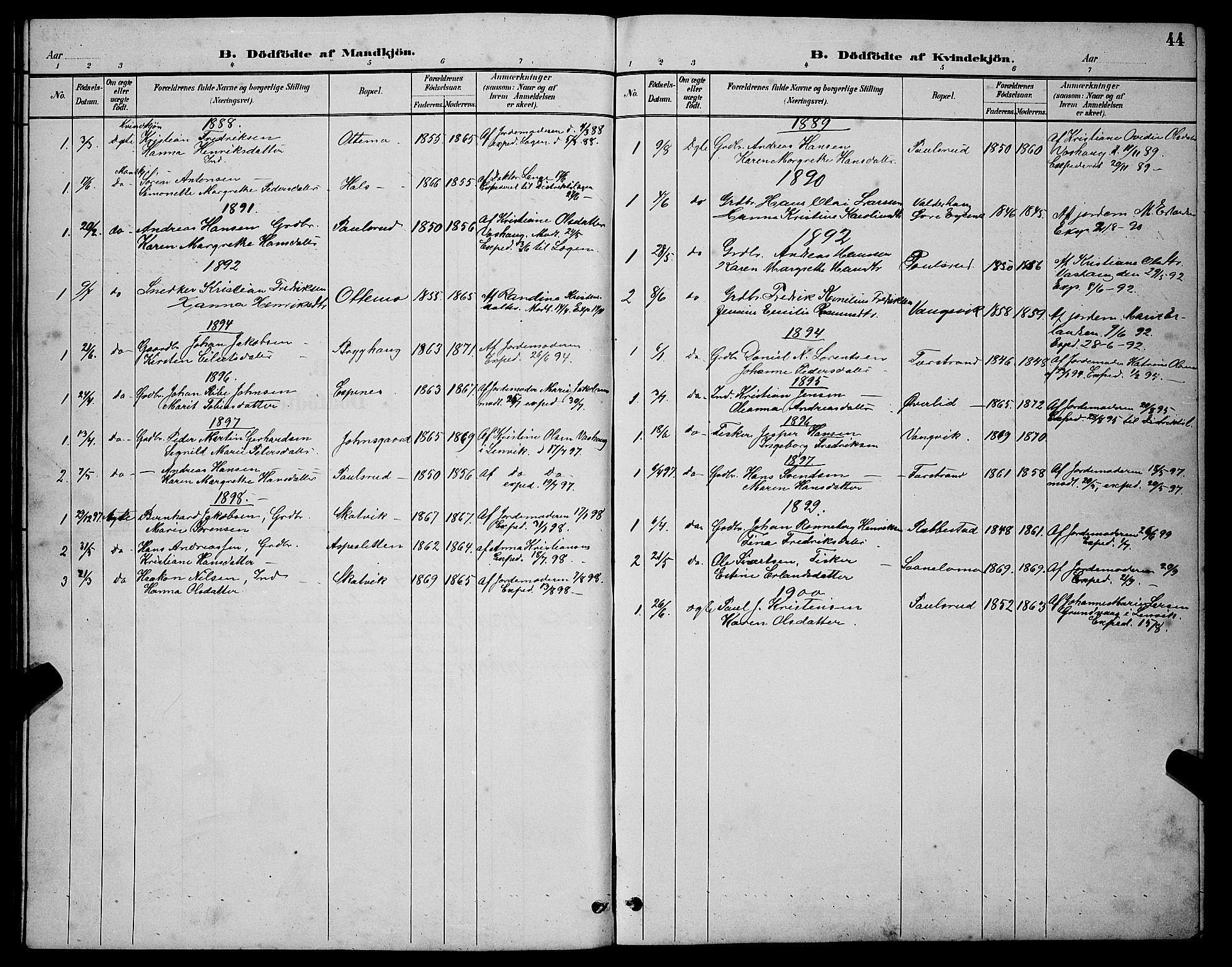 Tranøy sokneprestkontor, SATØ/S-1313/I/Ia/Iab/L0004klokker: Parish register (copy) no. 4, 1888-1901, p. 44
