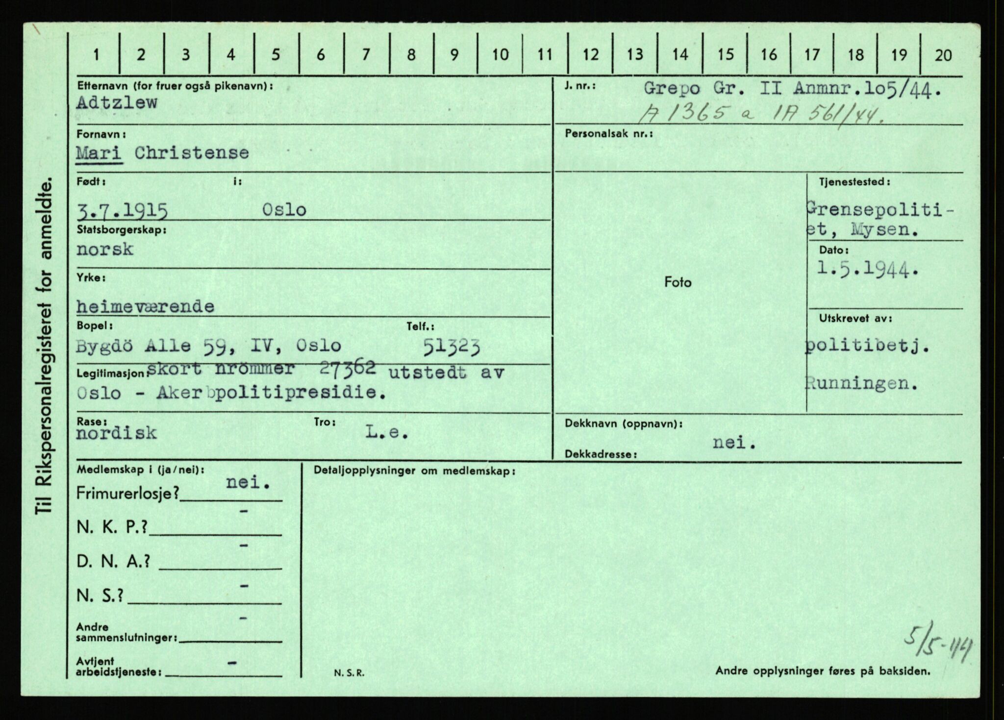 Statspolitiet - Hovedkontoret / Osloavdelingen, AV/RA-S-1329/C/Ca/L0001: Aabakken - Armann, 1943-1945, p. 1149