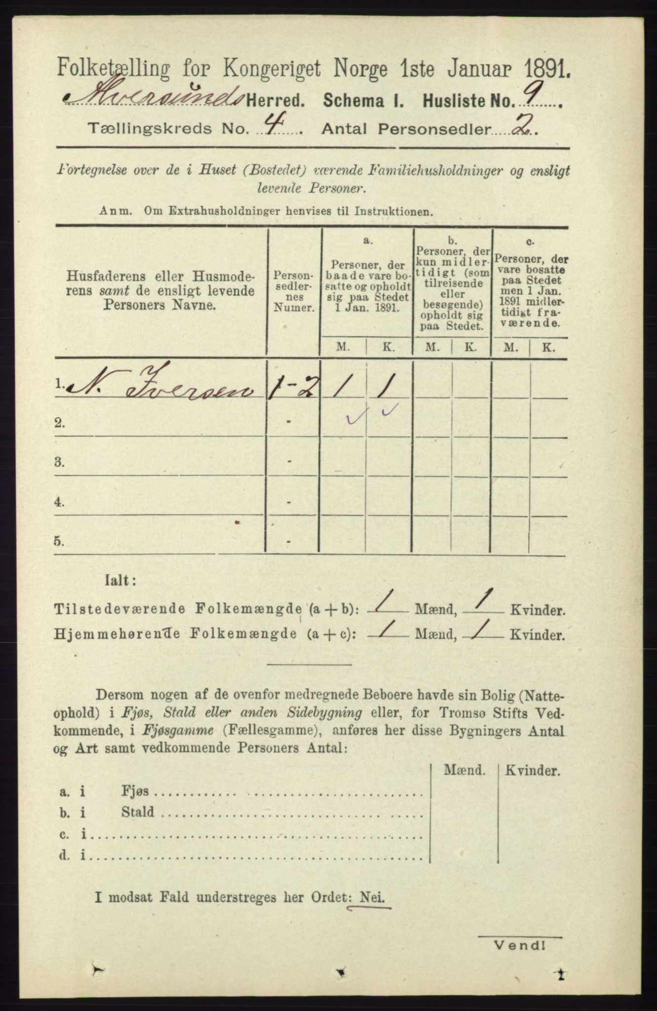 RA, 1891 census for 1257 Alversund, 1891, p. 1619