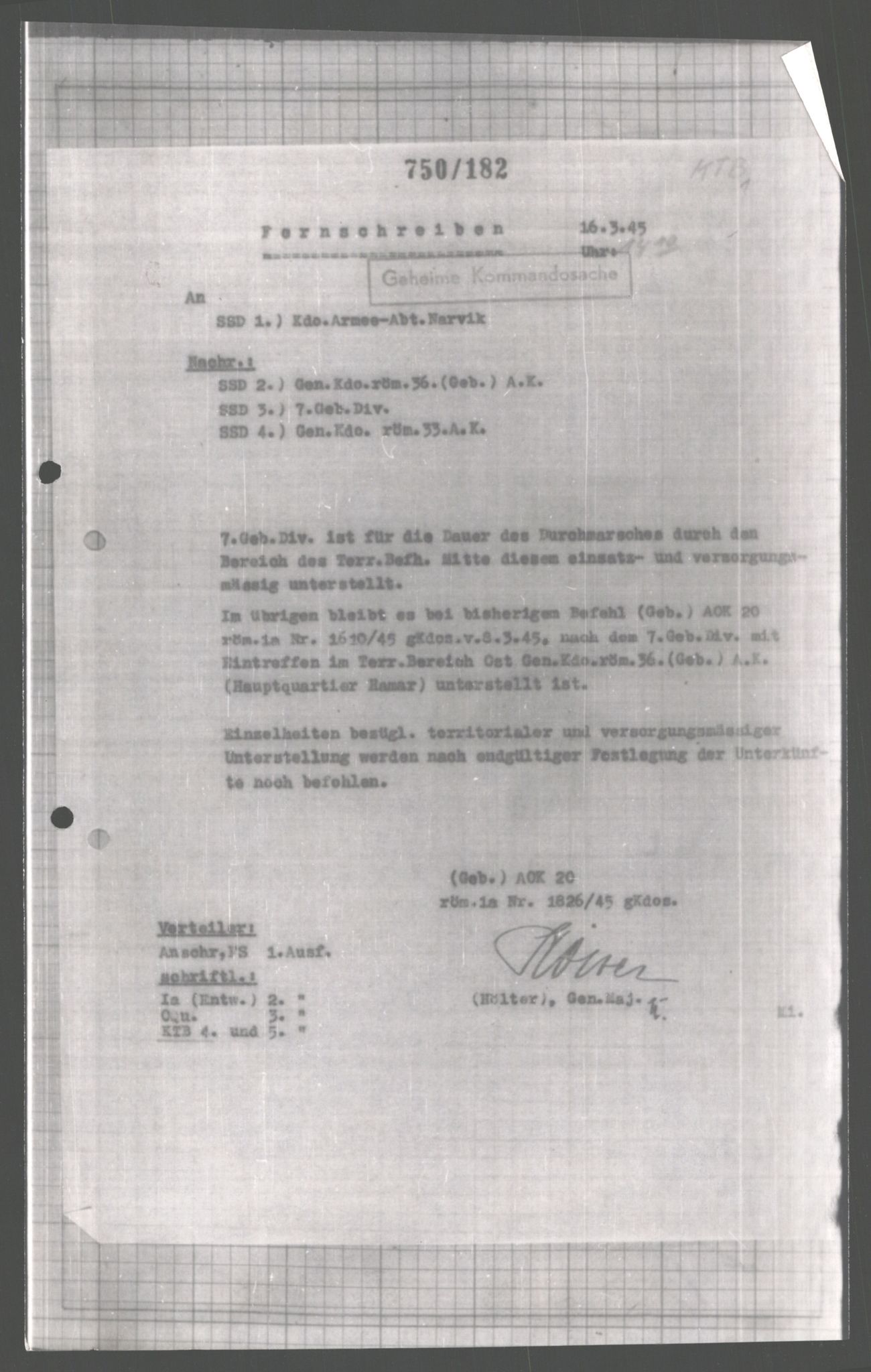 Forsvarets Overkommando. 2 kontor. Arkiv 11.4. Spredte tyske arkivsaker, AV/RA-RAFA-7031/D/Dar/Dara/L0004: Krigsdagbøker for 20. Gebirgs-Armee-Oberkommando (AOK 20), 1945, p. 20