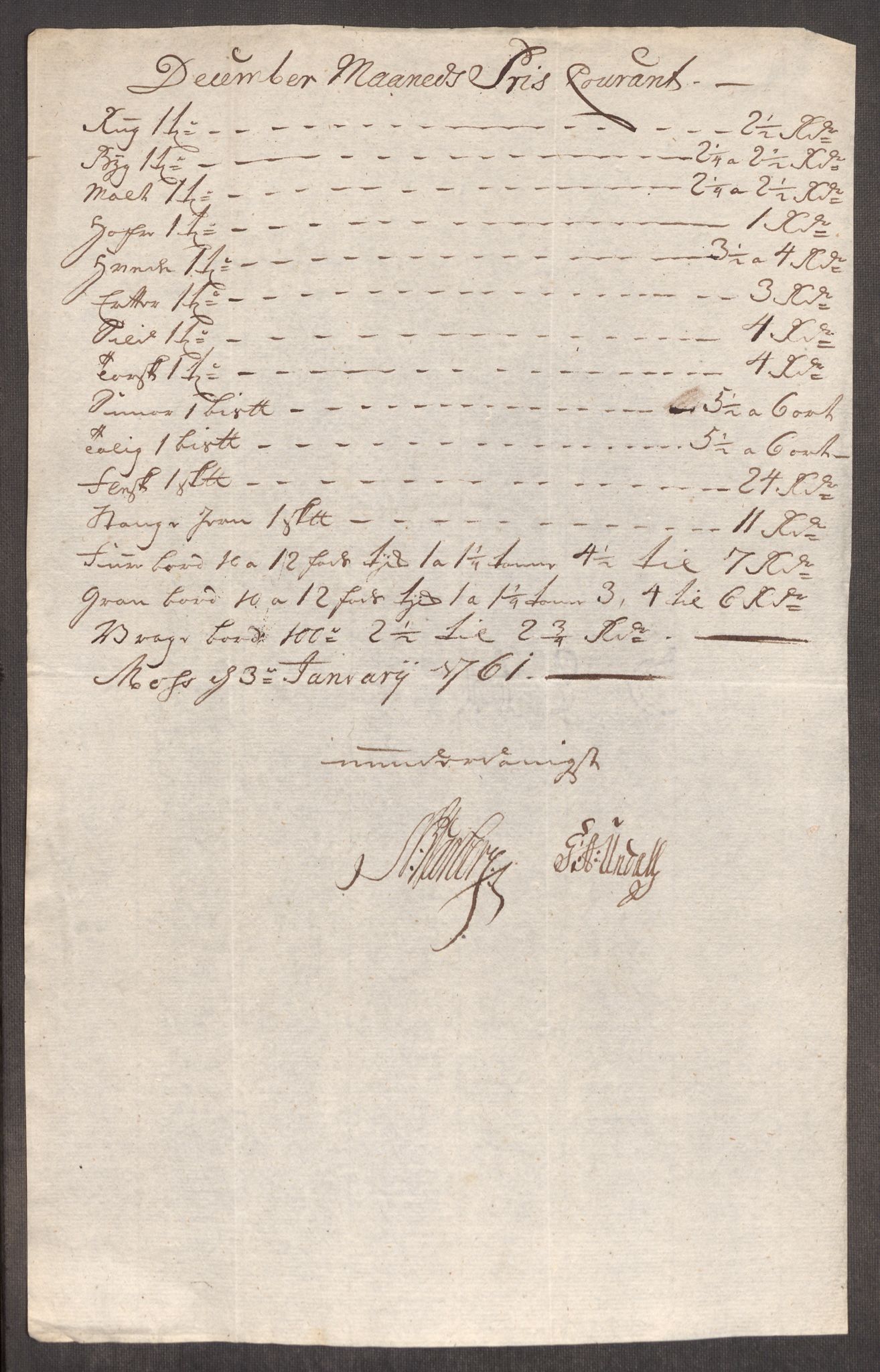 Rentekammeret inntil 1814, Realistisk ordnet avdeling, RA/EA-4070/Oe/L0006: [Ø1]: Priskuranter, 1758-1760, p. 703