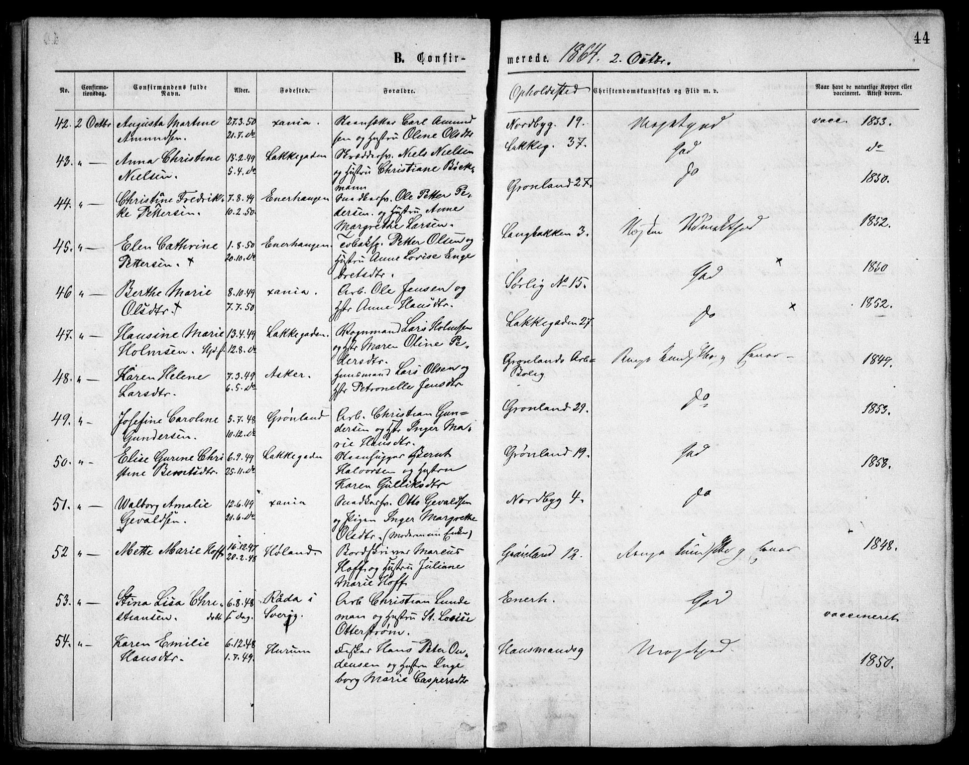 Grønland prestekontor Kirkebøker, AV/SAO-A-10848/F/Fa/L0003: Parish register (official) no. 3, 1862-1868, p. 44