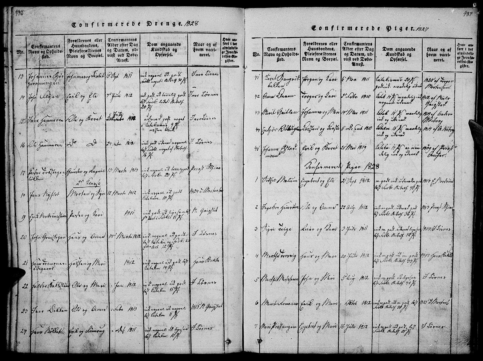 Ringebu prestekontor, SAH/PREST-082/H/Ha/Haa/L0004: Parish register (official) no. 4, 1821-1839, p. 486-487