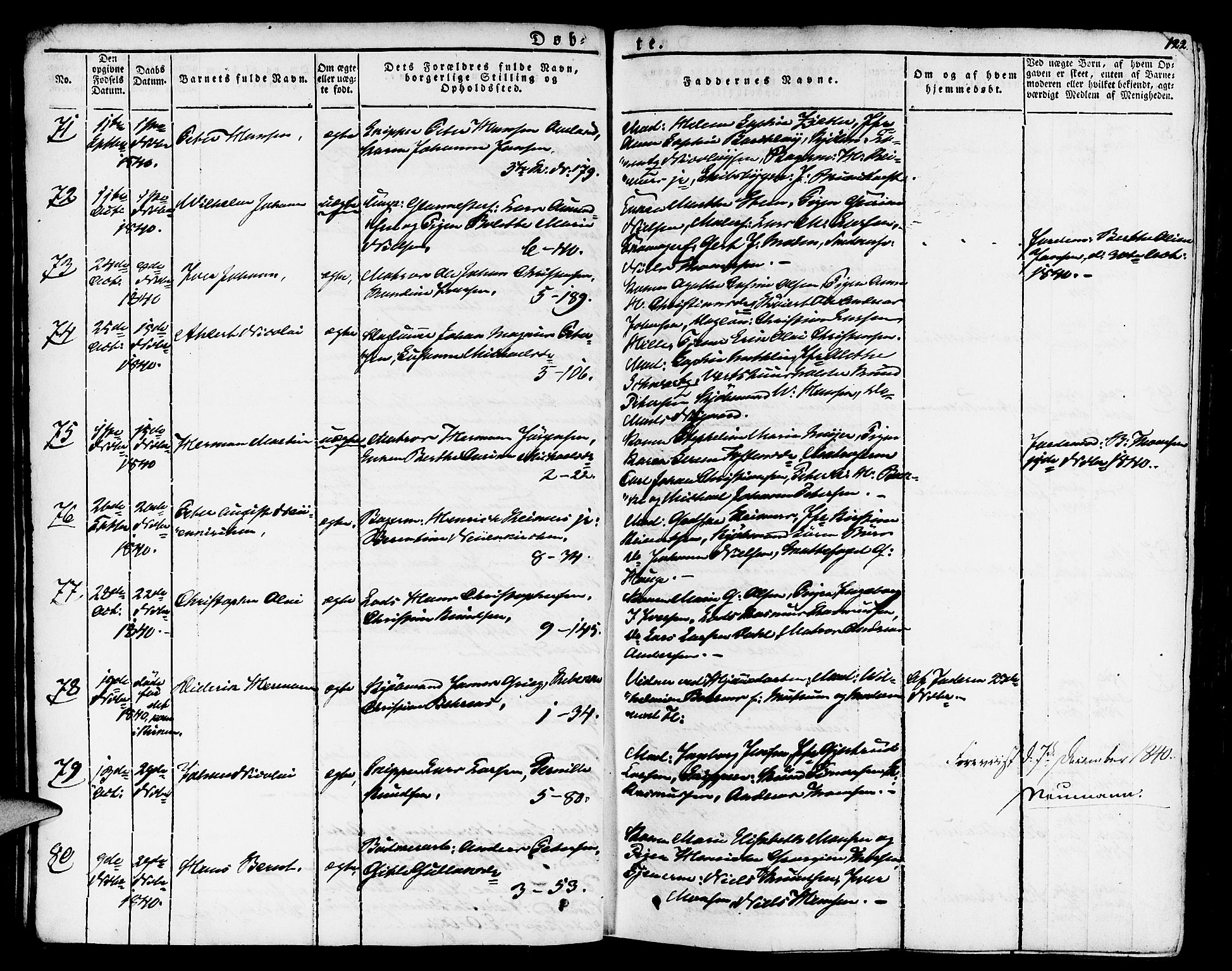 Nykirken Sokneprestembete, SAB/A-77101/H/Haa/L0012: Parish register (official) no. A 12, 1821-1844, p. 122