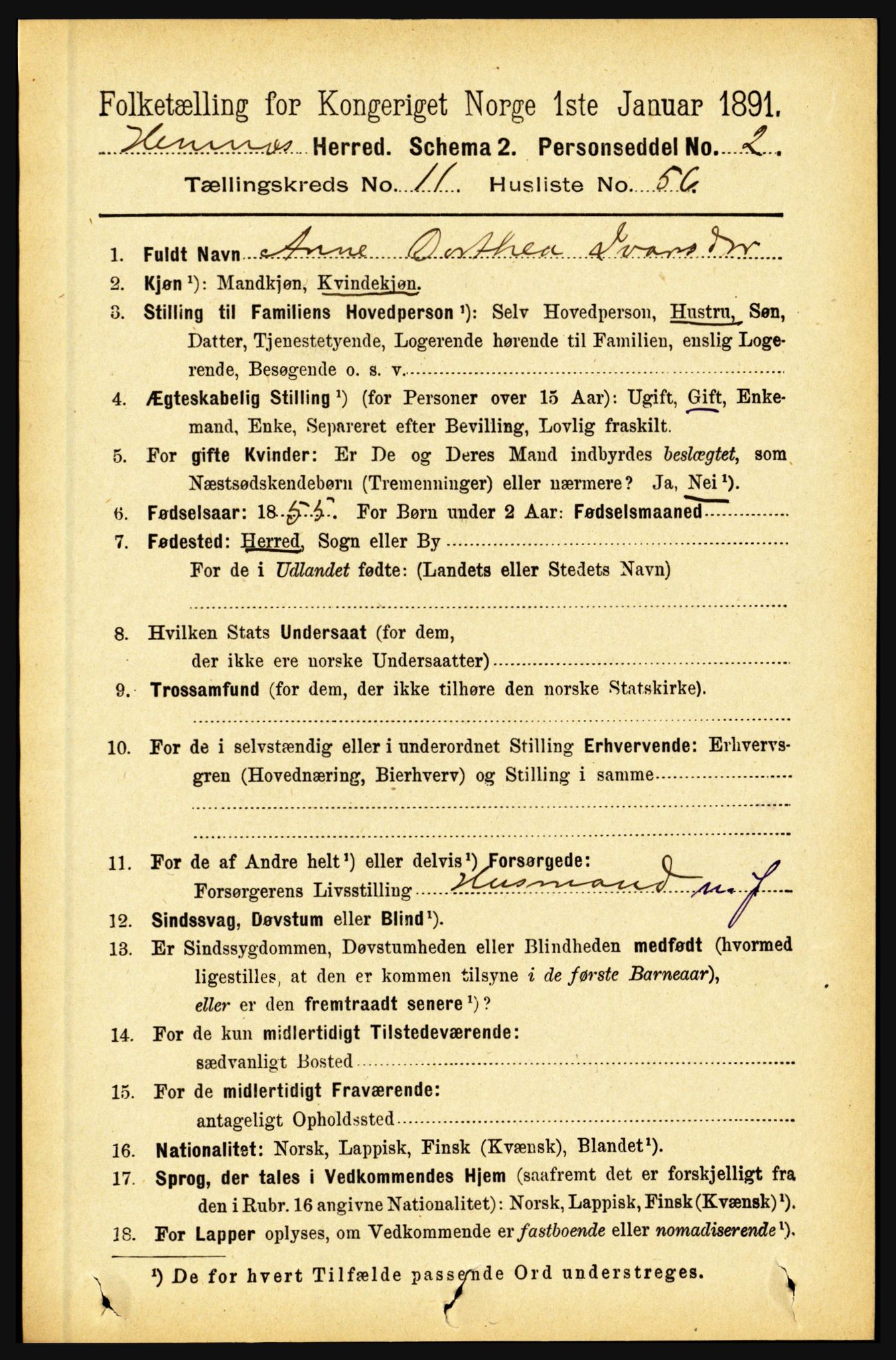 RA, 1891 census for 1832 Hemnes, 1891, p. 5692