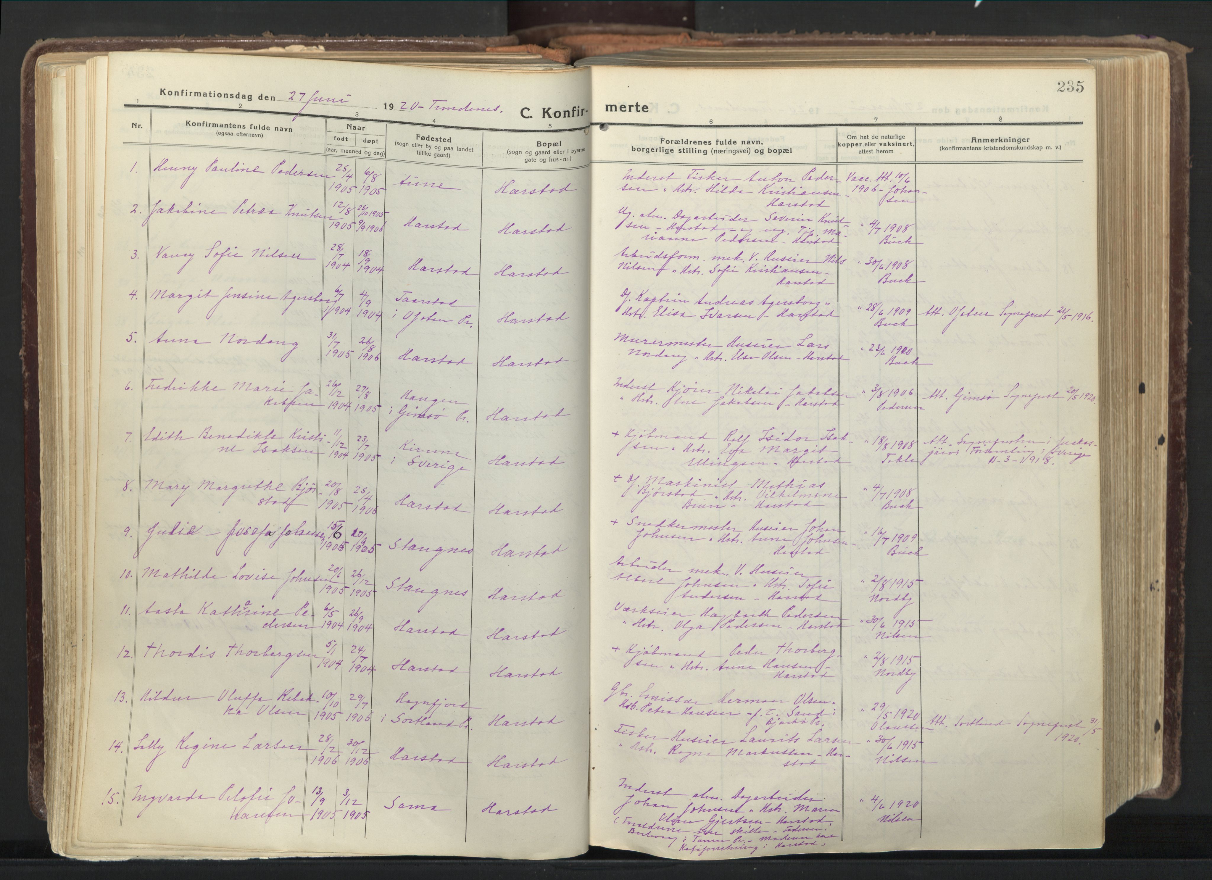 Trondenes sokneprestkontor, SATØ/S-1319/H/Ha/L0019kirke: Parish register (official) no. 19, 1919-1928, p. 235