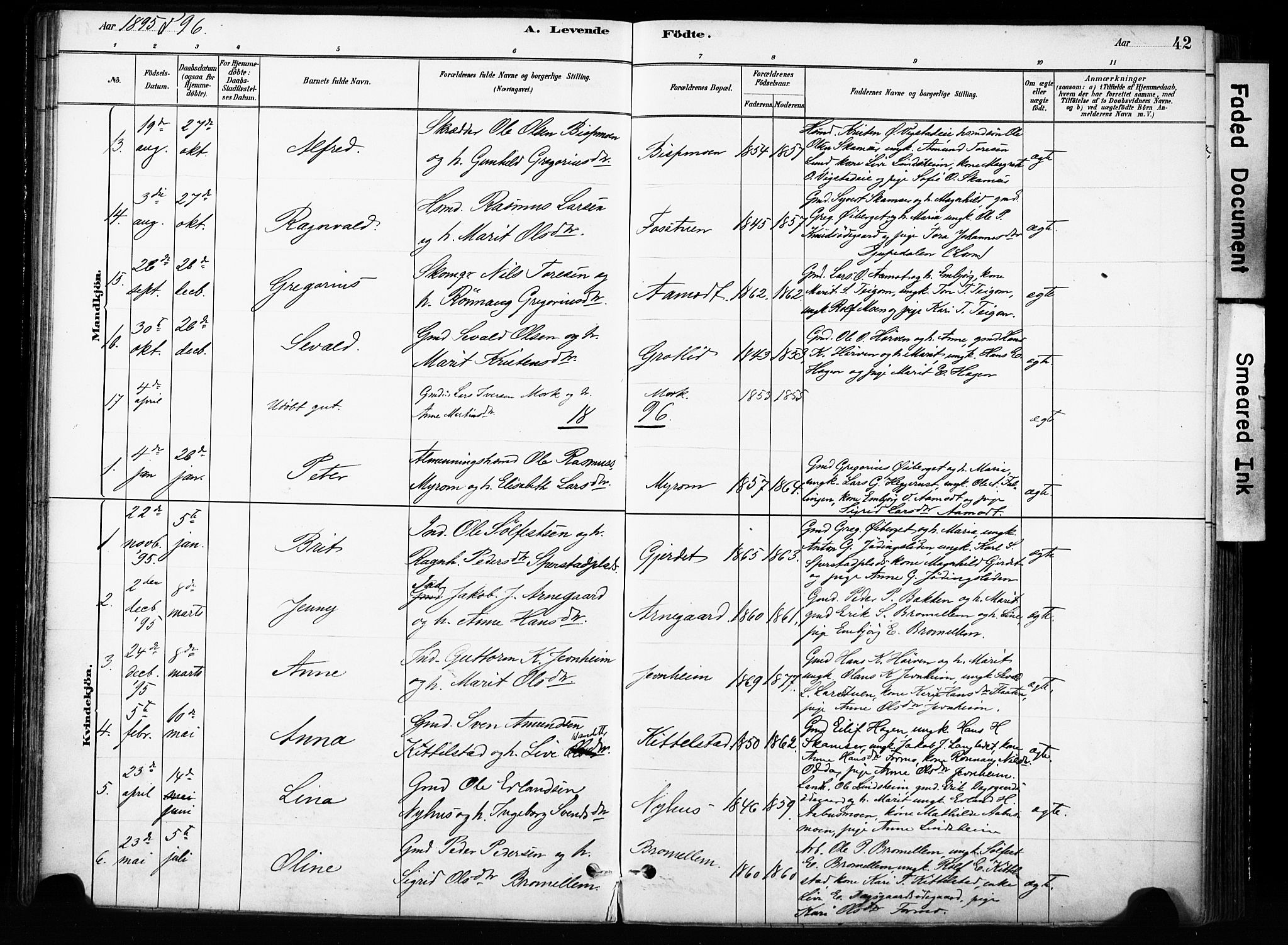 Skjåk prestekontor, SAH/PREST-072/H/Ha/Haa/L0004: Parish register (official) no. 4, 1880-1904, p. 42