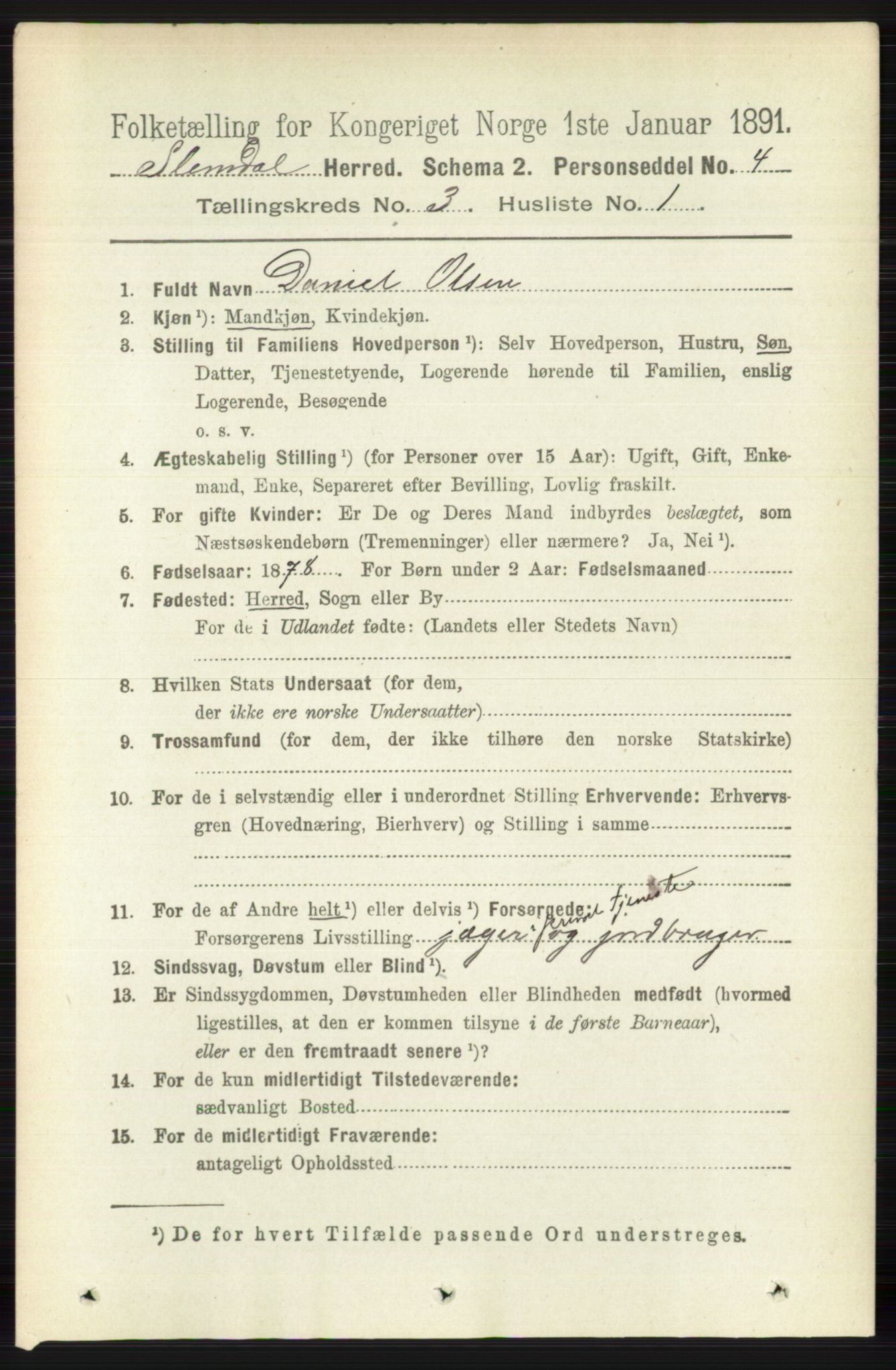 RA, 1891 census for 0811 Slemdal, 1891, p. 757