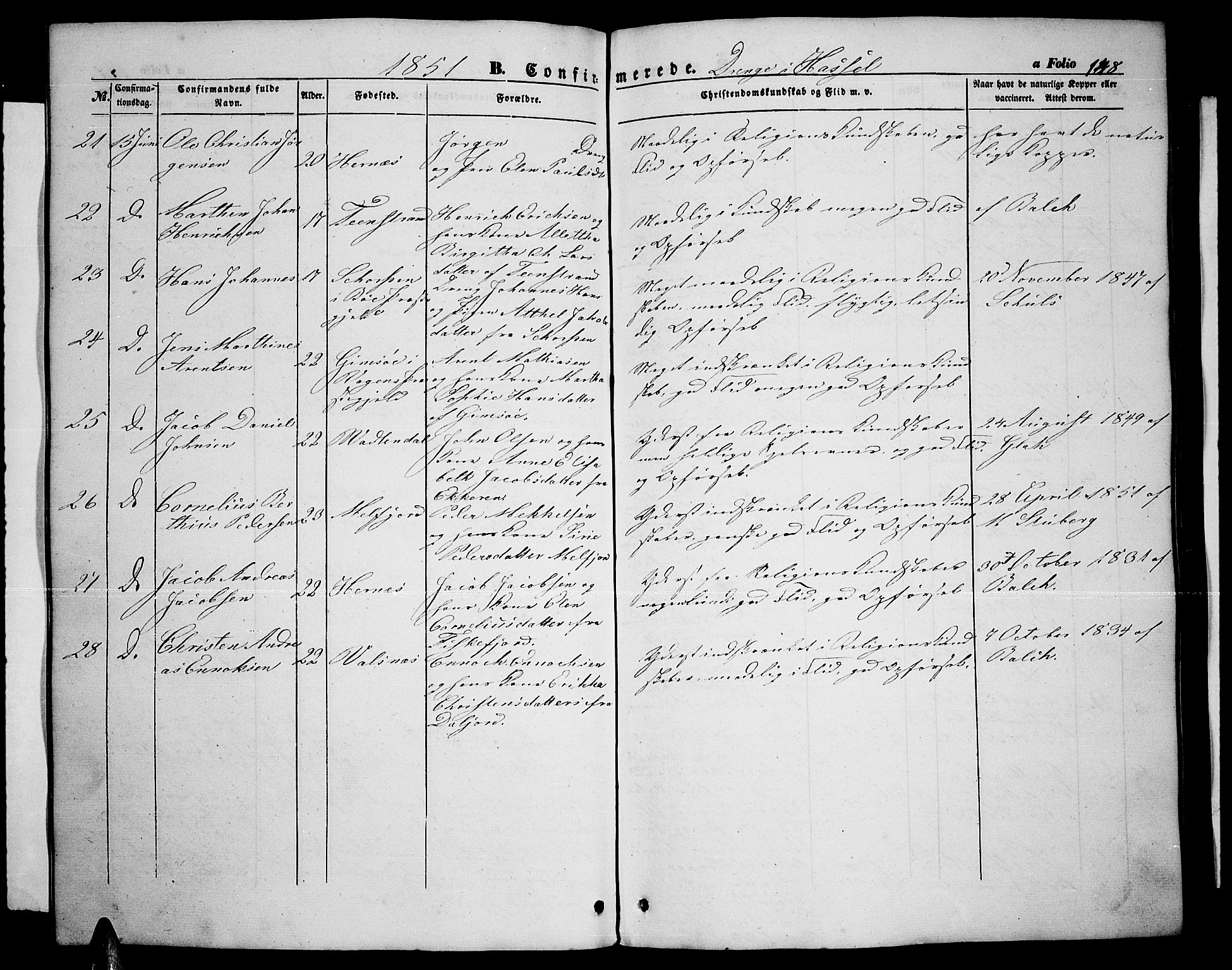 Ministerialprotokoller, klokkerbøker og fødselsregistre - Nordland, AV/SAT-A-1459/888/L1265: Parish register (copy) no. 888C03, 1850-1863, p. 148