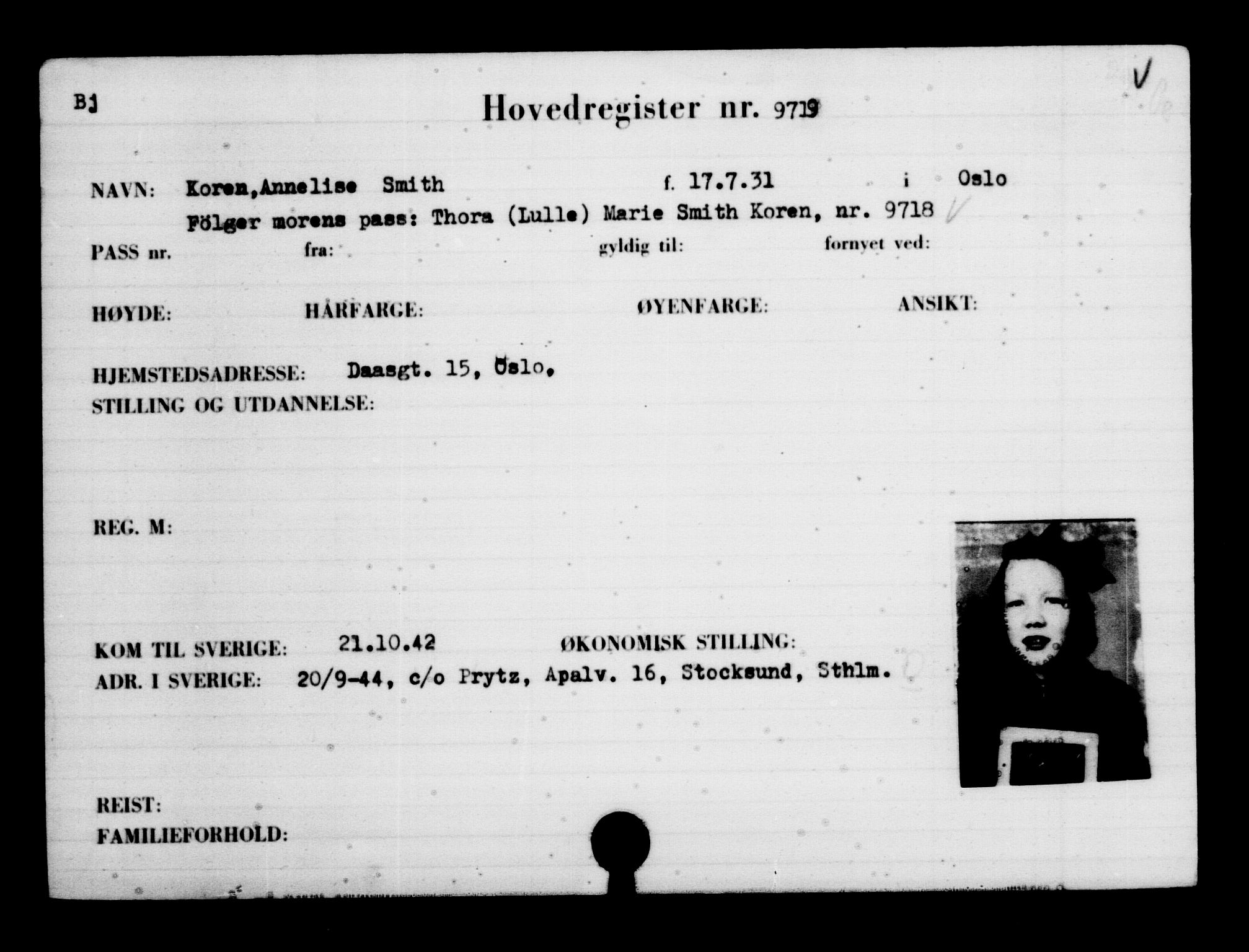 Utenriksstasjonene, Legasjonen i Stockholm, Flyktningkontoret, AV/RA-S-6753/V/Va/L0006: Kjesäterkartoteket, flyktninger med registreringsnr. 9400-12711, 1940-1945, p. 358