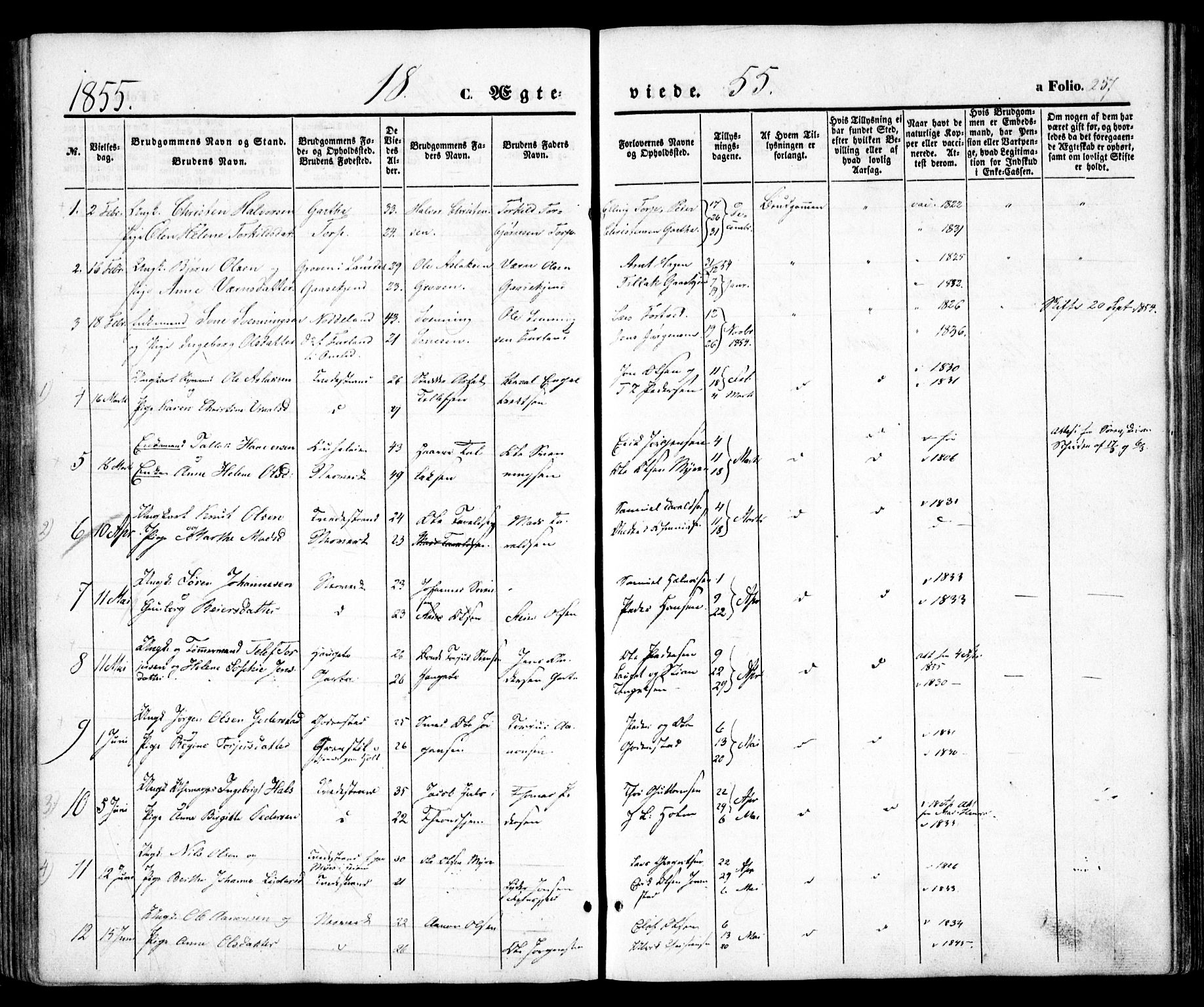 Holt sokneprestkontor, AV/SAK-1111-0021/F/Fa/L0008: Parish register (official) no. A 8, 1849-1860, p. 257