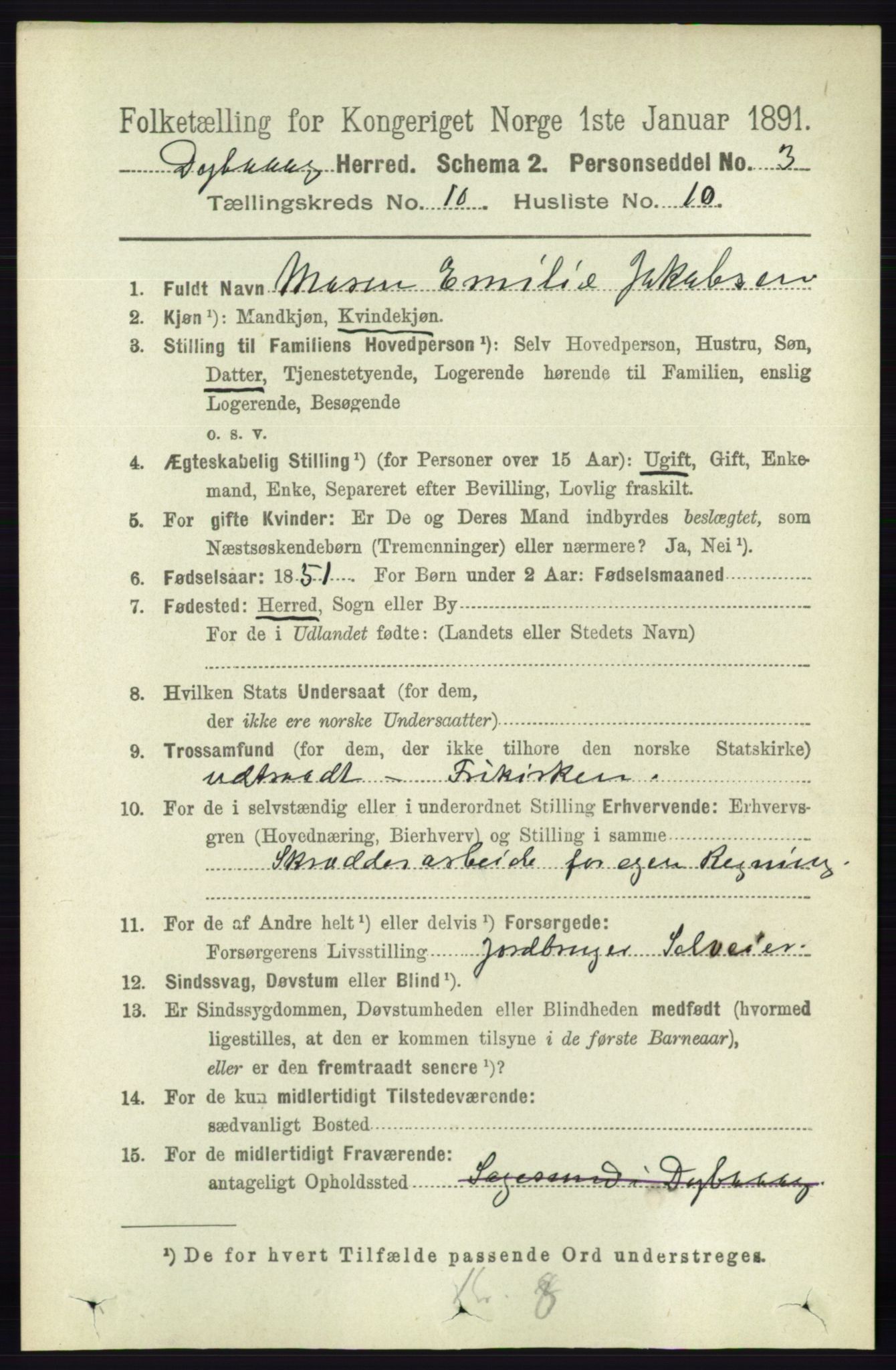 RA, 1891 census for 0915 Dypvåg, 1891, p. 3764