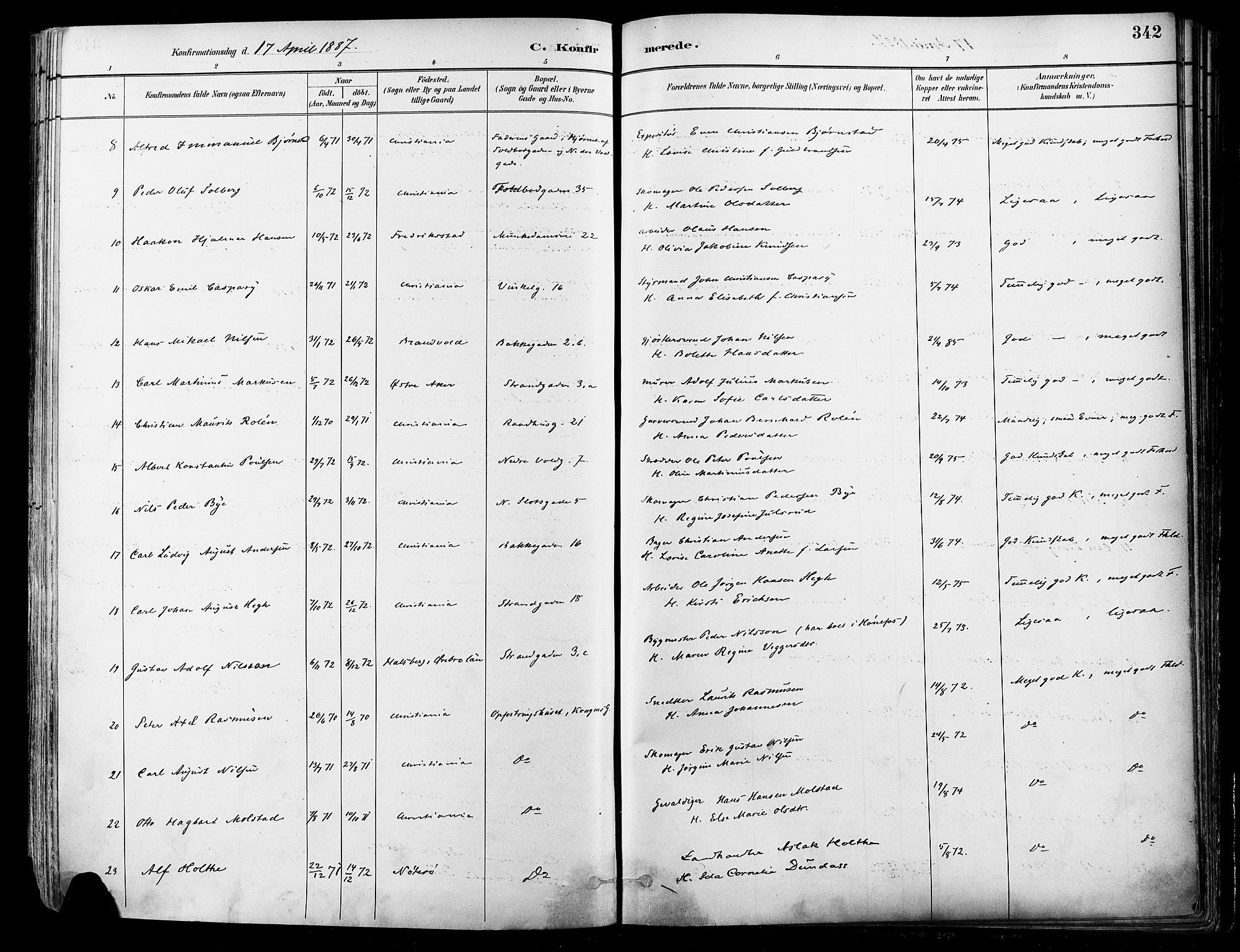 Johannes prestekontor Kirkebøker, AV/SAO-A-10852/F/Fa/L0003: Parish register (official) no. 3, 1882-1896, p. 342