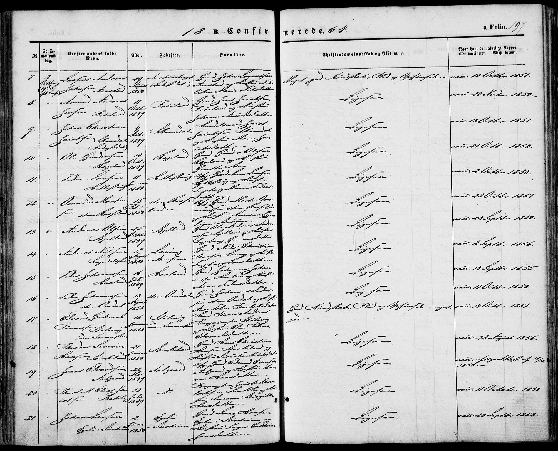 Sokndal sokneprestkontor, AV/SAST-A-101808: Parish register (official) no. A 9, 1857-1874, p. 197