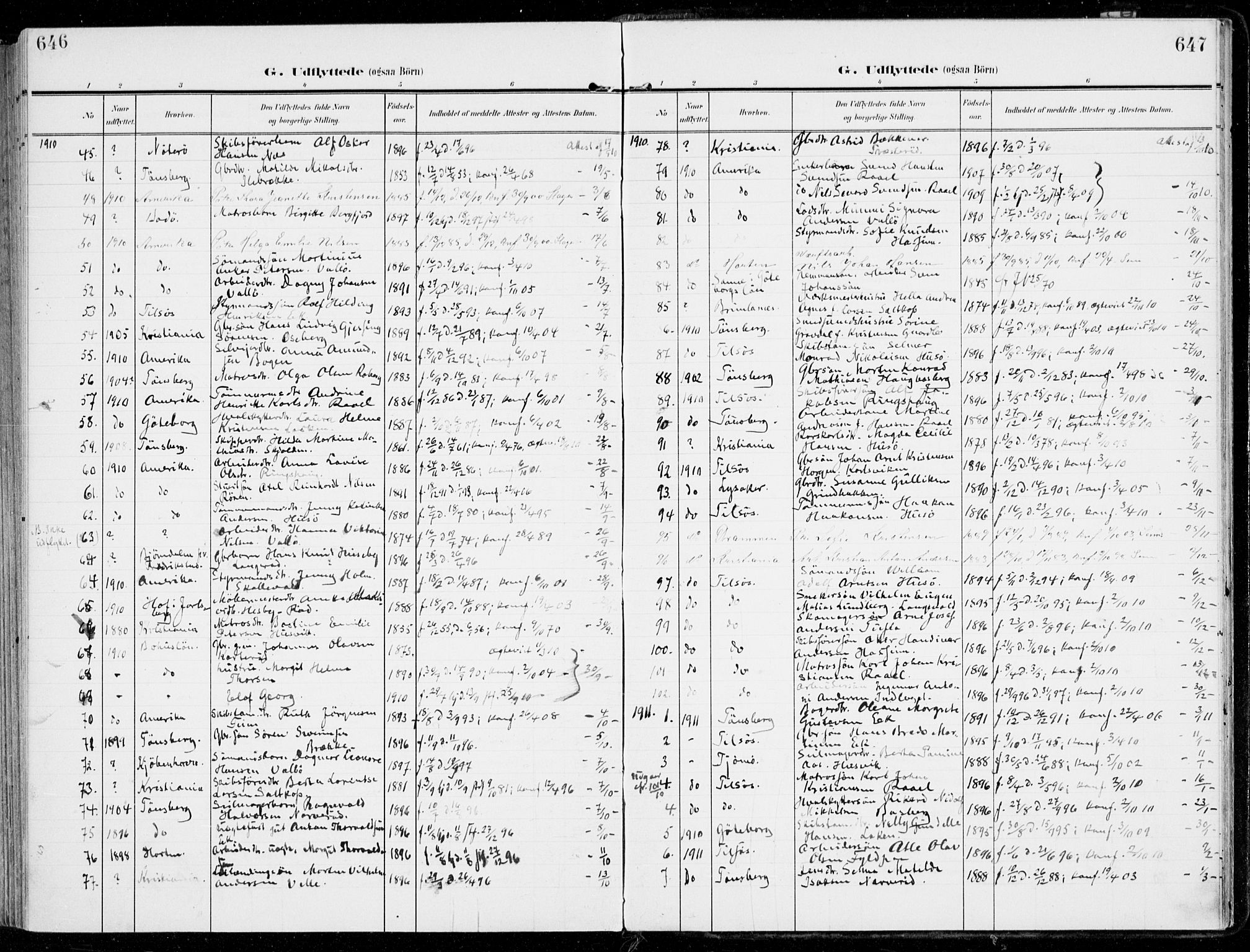 Sem kirkebøker, AV/SAKO-A-5/F/Fb/L0006: Parish register (official) no. II 6, 1905-1918, p. 646-647