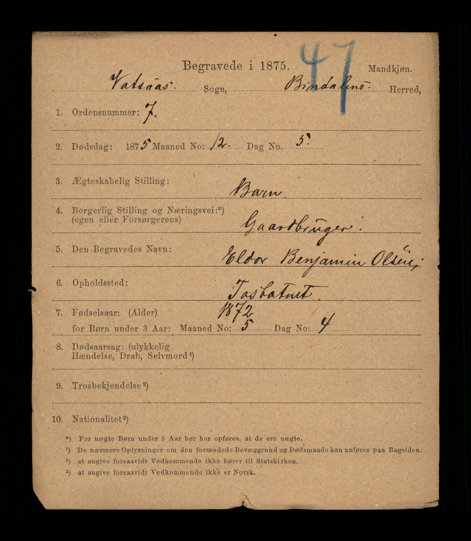 Statistisk sentralbyrå, Sosiodemografiske emner, Befolkning, AV/RA-S-2228/D, 1875, p. 4