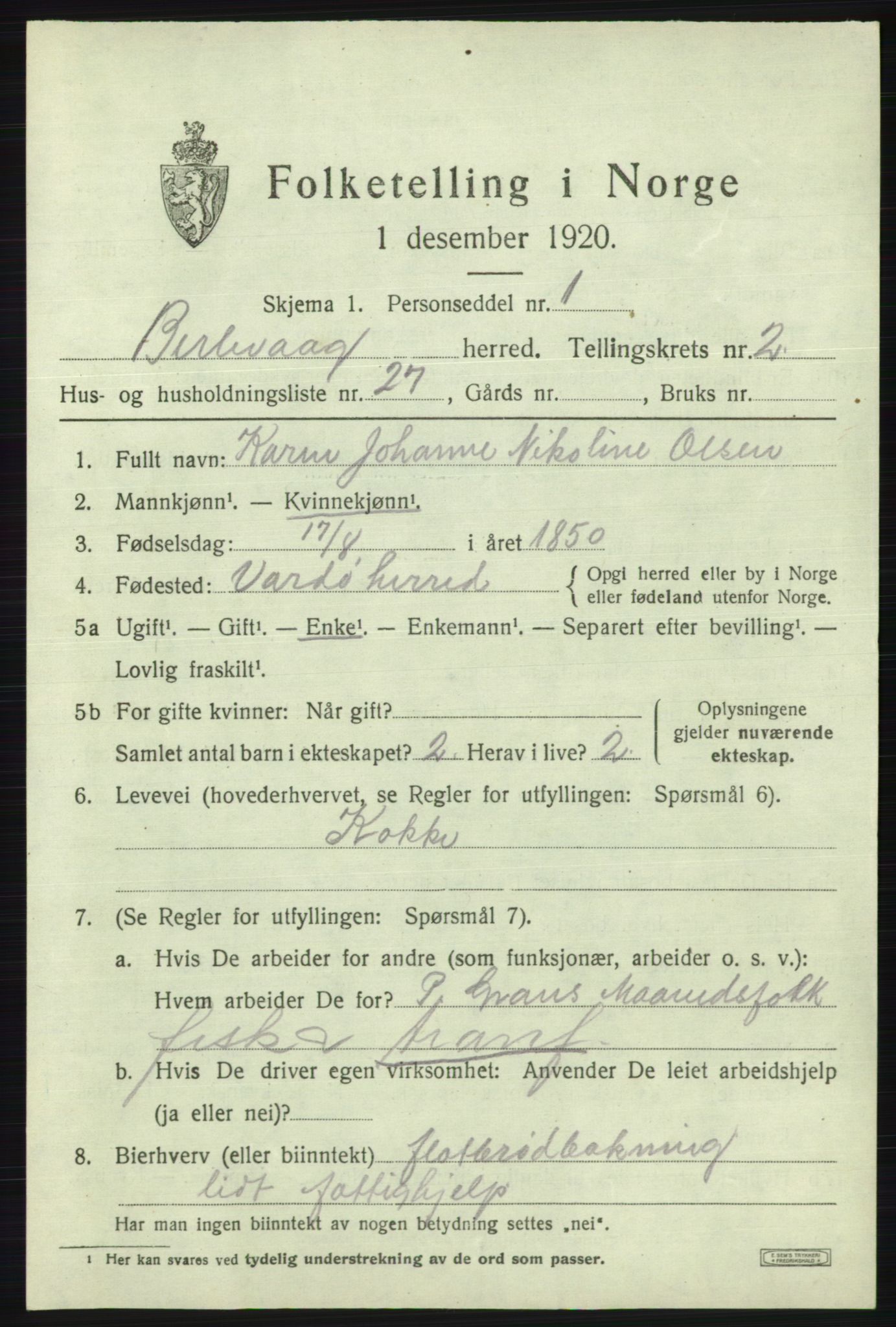 SATØ, 1920 census for Berlevåg, 1920, p. 939