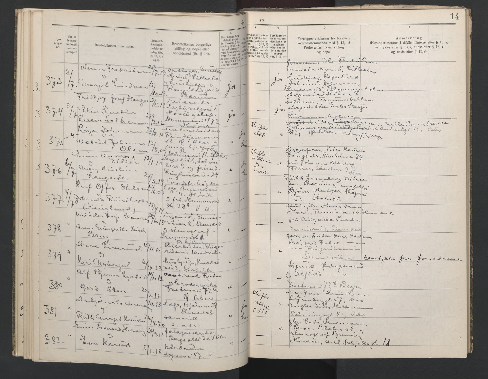 Aker sorenskriveri, AV/SAO-A-10895/L/Lb/L0002: Lysningsbok, 1942-1943, p. 14
