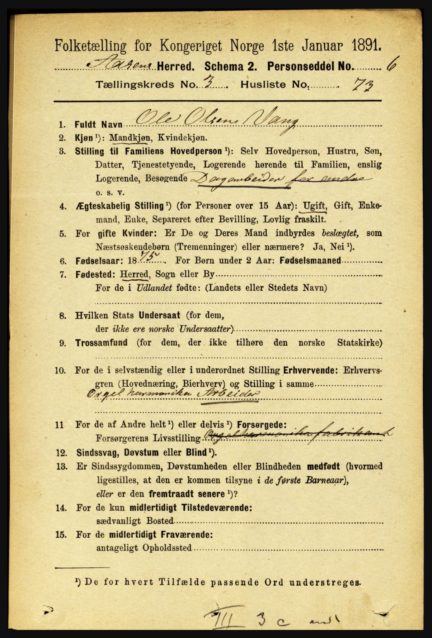 RA, 1891 census for 1716 Åsen, 1891, p. 1326