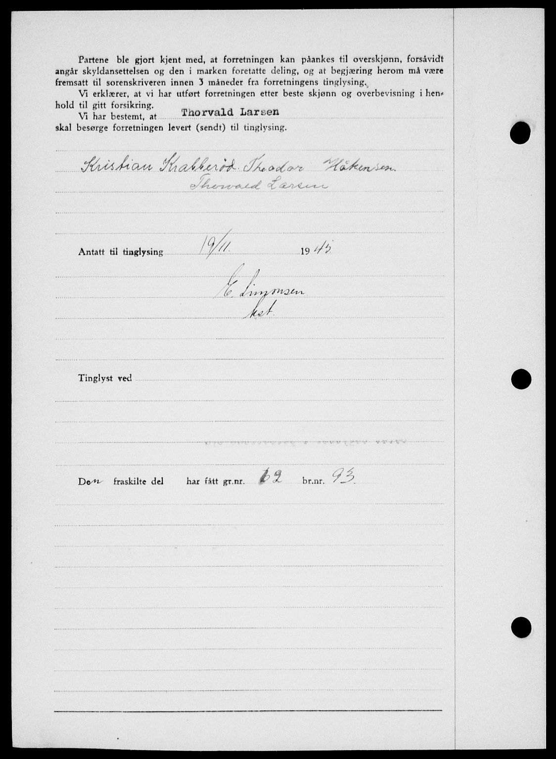 Onsøy sorenskriveri, SAO/A-10474/G/Ga/Gab/L0015: Mortgage book no. II A-15, 1945-1946, Diary no: : 1536/1945