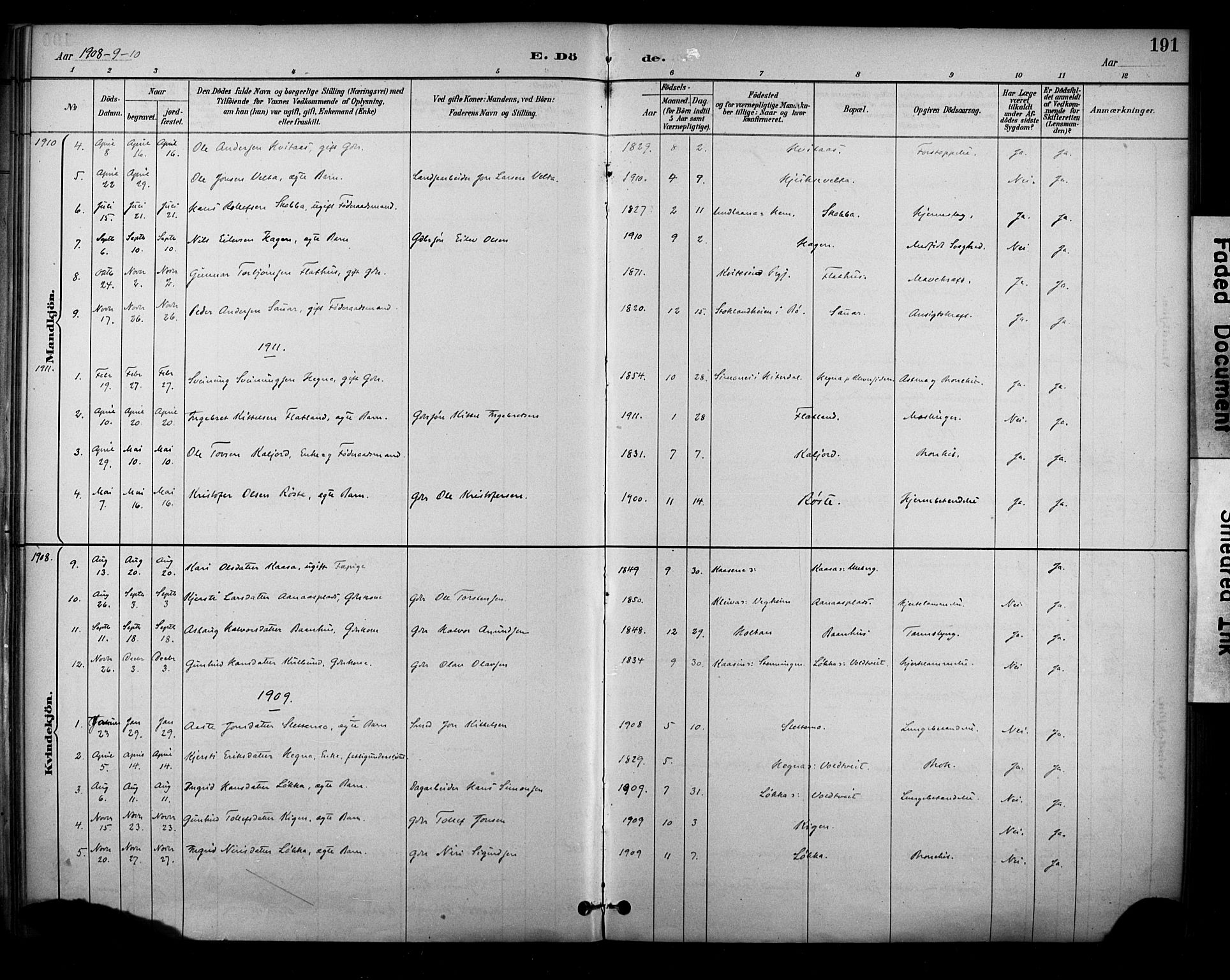 Sauherad kirkebøker, SAKO/A-298/F/Fa/L0009: Parish register (official) no. I 9, 1887-1912, p. 191