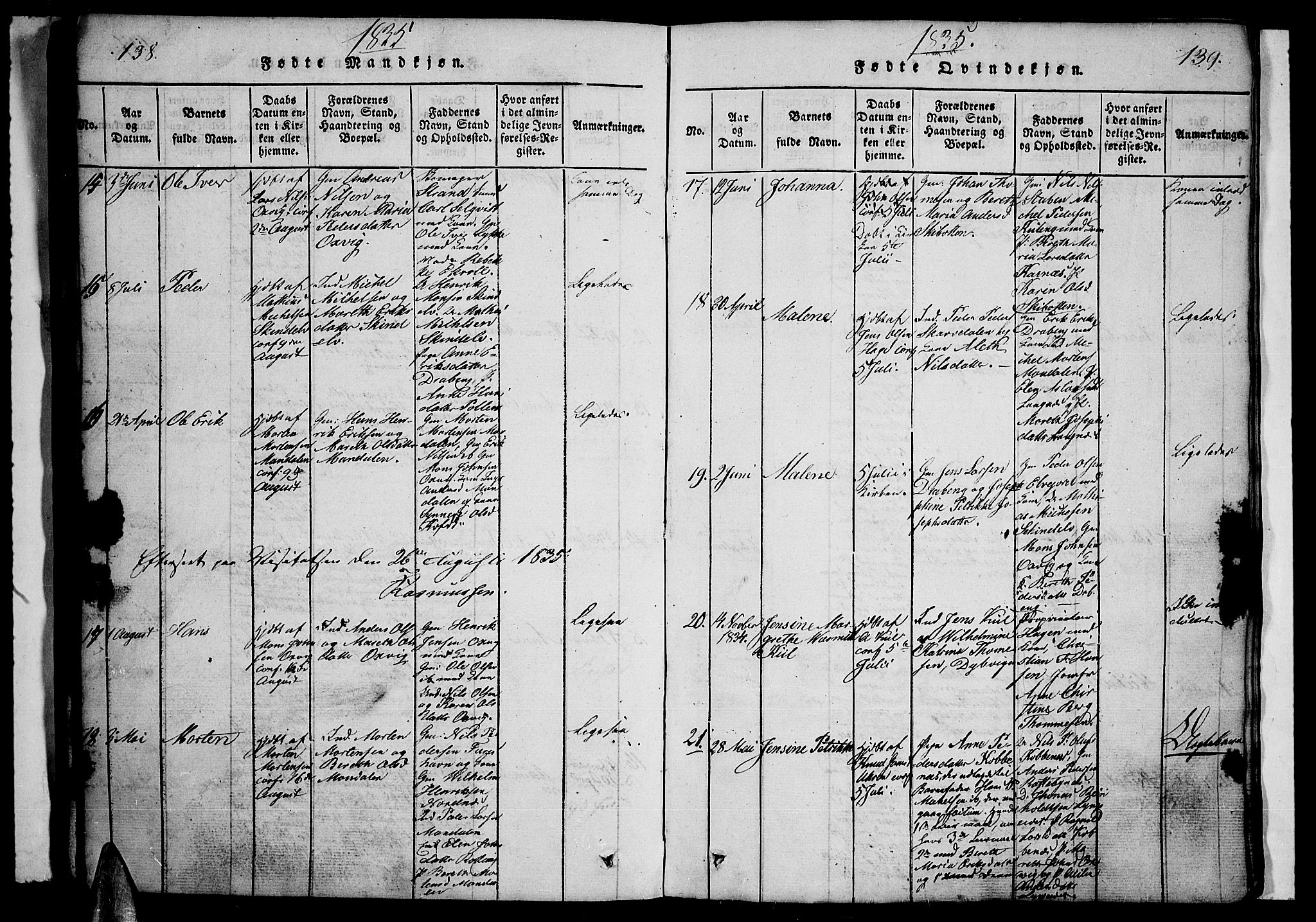 Lyngen sokneprestembete, SATØ/S-1289/H/He/Heb/L0001klokker: Parish register (copy) no. 1, 1826-1838, p. 138-139