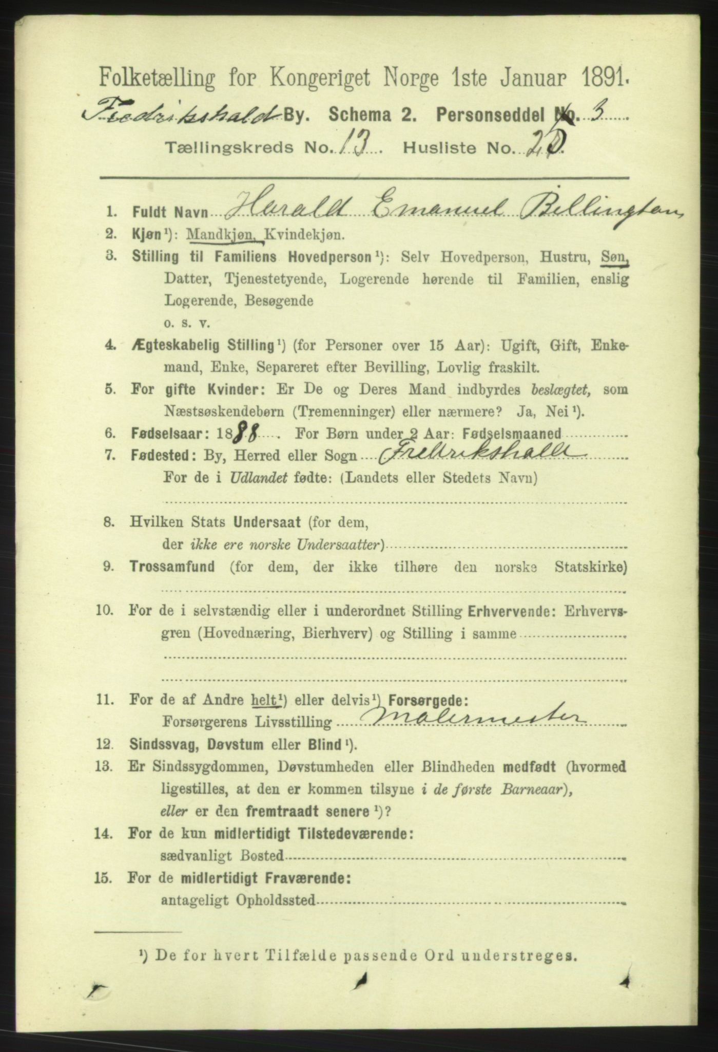 RA, 1891 census for 0101 Fredrikshald, 1891, p. 9014